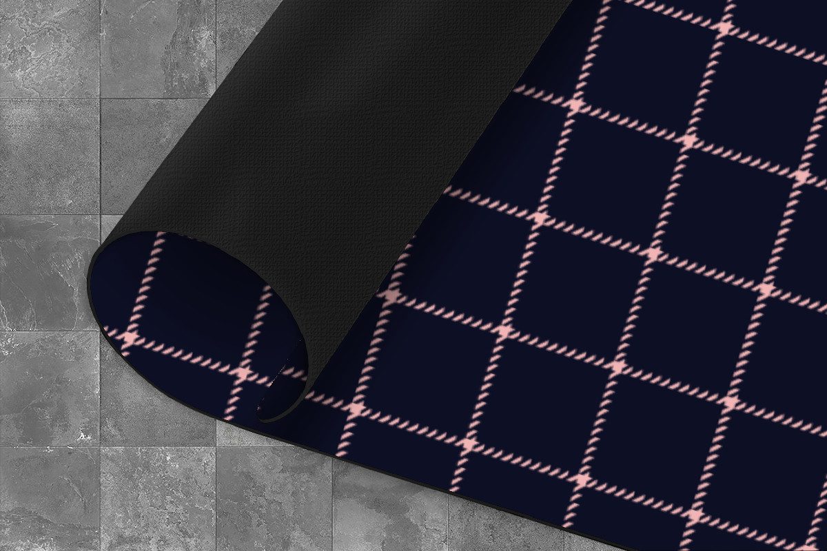 MuchoWow Küchenläufer Kariert - Muster - Blau - Rosa, aus Kunststoff, Küchenteppich, Läufer für Küche, Rutschfest, Küchendeko, 120x50 cm