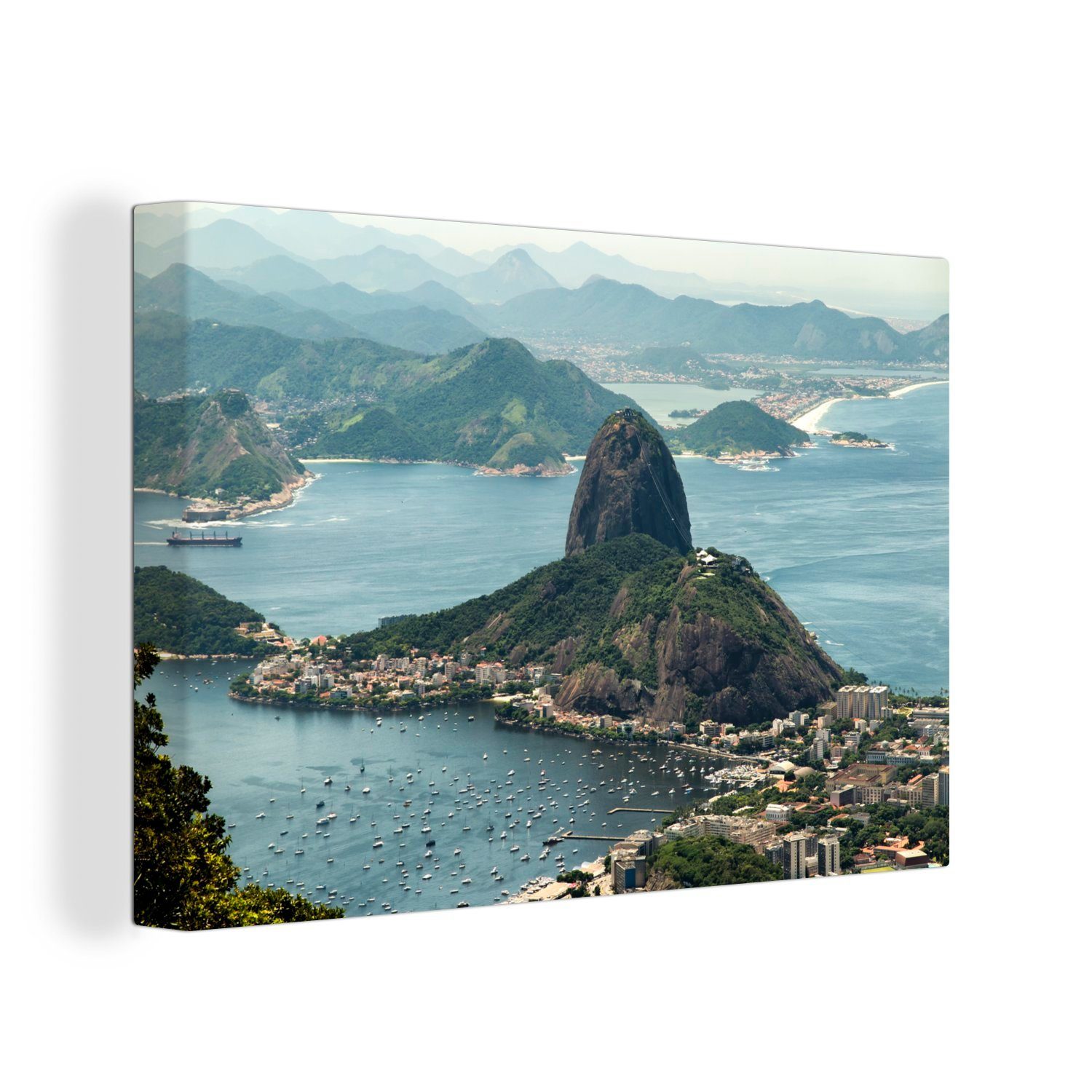 OneMillionCanvasses® Leinwandbild Der Zuckerhut in Rio de Janeiro von oben, (1 St), Wandbild Leinwandbilder, Aufhängefertig, Wanddeko, 30x20 cm