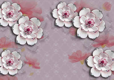 wandmotiv24 Fototapete weiße Blüten Ornamente, glatt, Wandtapete, Motivtapete, matt, Vliestapete