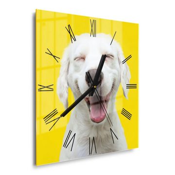 DEQORI Wanduhr 'Lachender Hund' (Glas Glasuhr modern Wand Uhr Design Küchenuhr)