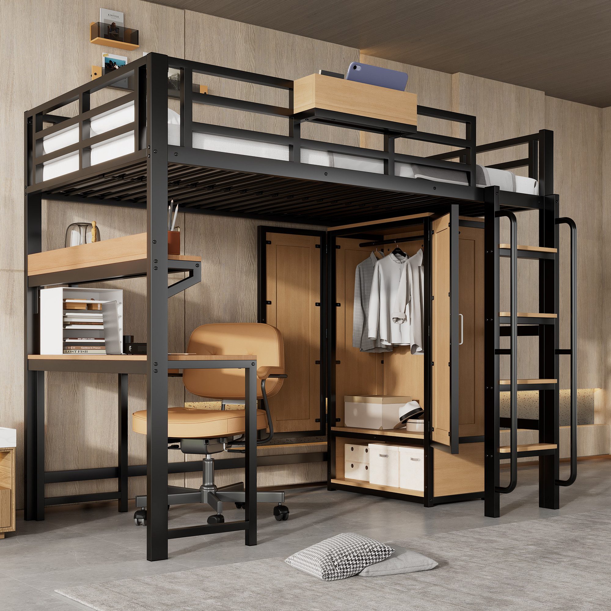 MODFU Kinderbett mit Doppeltür-Kleiderschrank, praktische Ablagen (Eisenbet günstig online kaufen