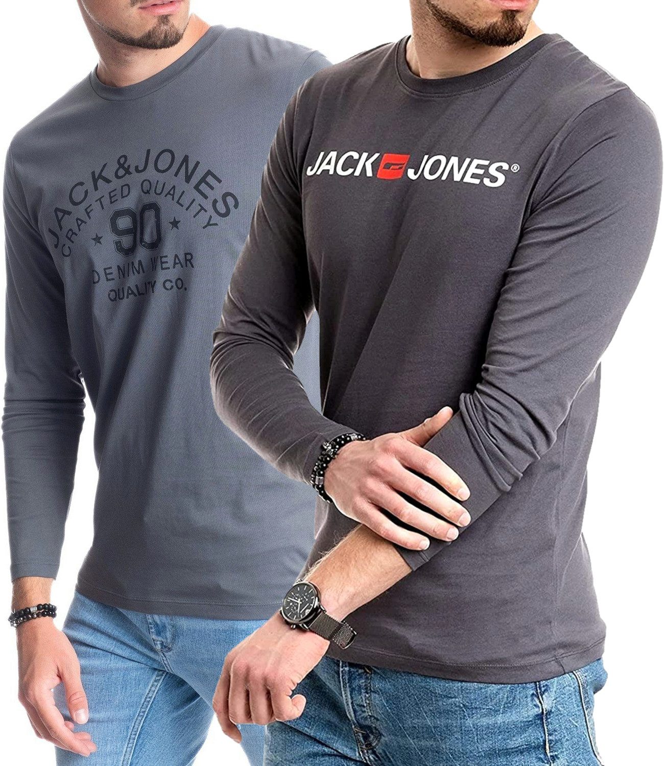 Jack & Jones Langarmshirt basic Shirt mit Printdruck im 2er Set günstig online kaufen