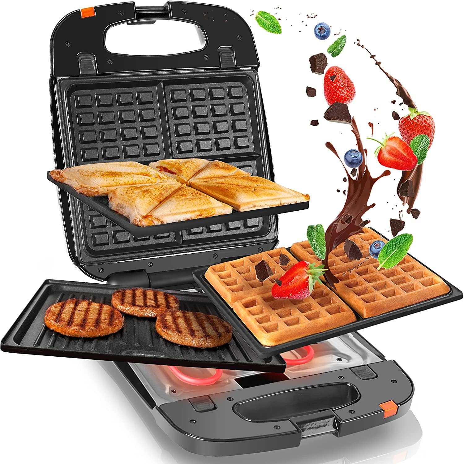 Duronic Waffeleisen, SWM60 3-in-1 Sandwichtoaster, Waffeln, Sandwich und Kontaktgrill
