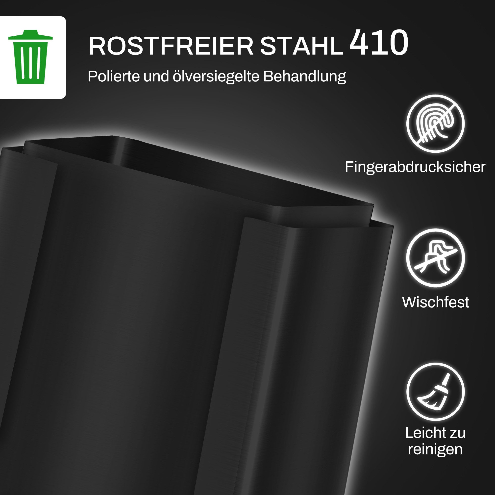 HOMCOM Mülltrennsystem Mülleimer Küche Treteimer 2x30L mit Pedal Edelstahl, 2 Fächer, Soft-Close, Fingerabdruckfrei – Bild 5 von 5