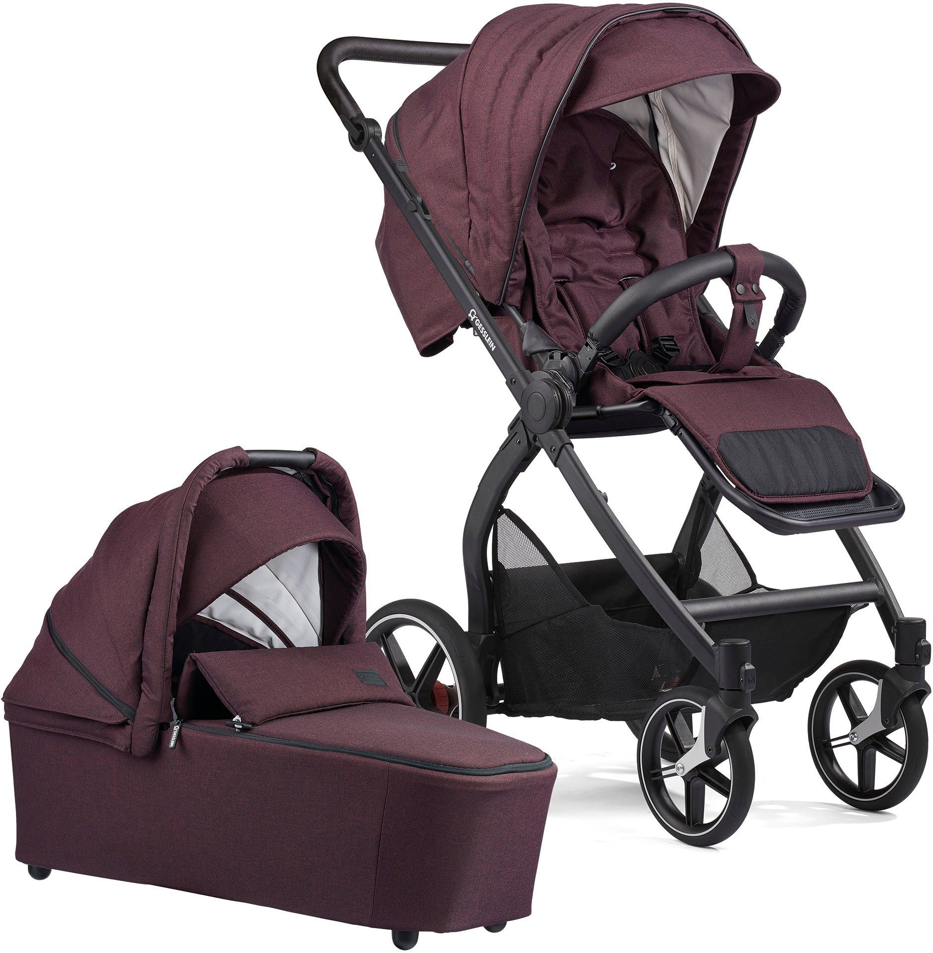 Aufsatz Kombi-Kinderwagen C3 Gesslein Soft+ Babywanne mit FX4 Swing beere, schwarz, mit und Babyschalenadapter