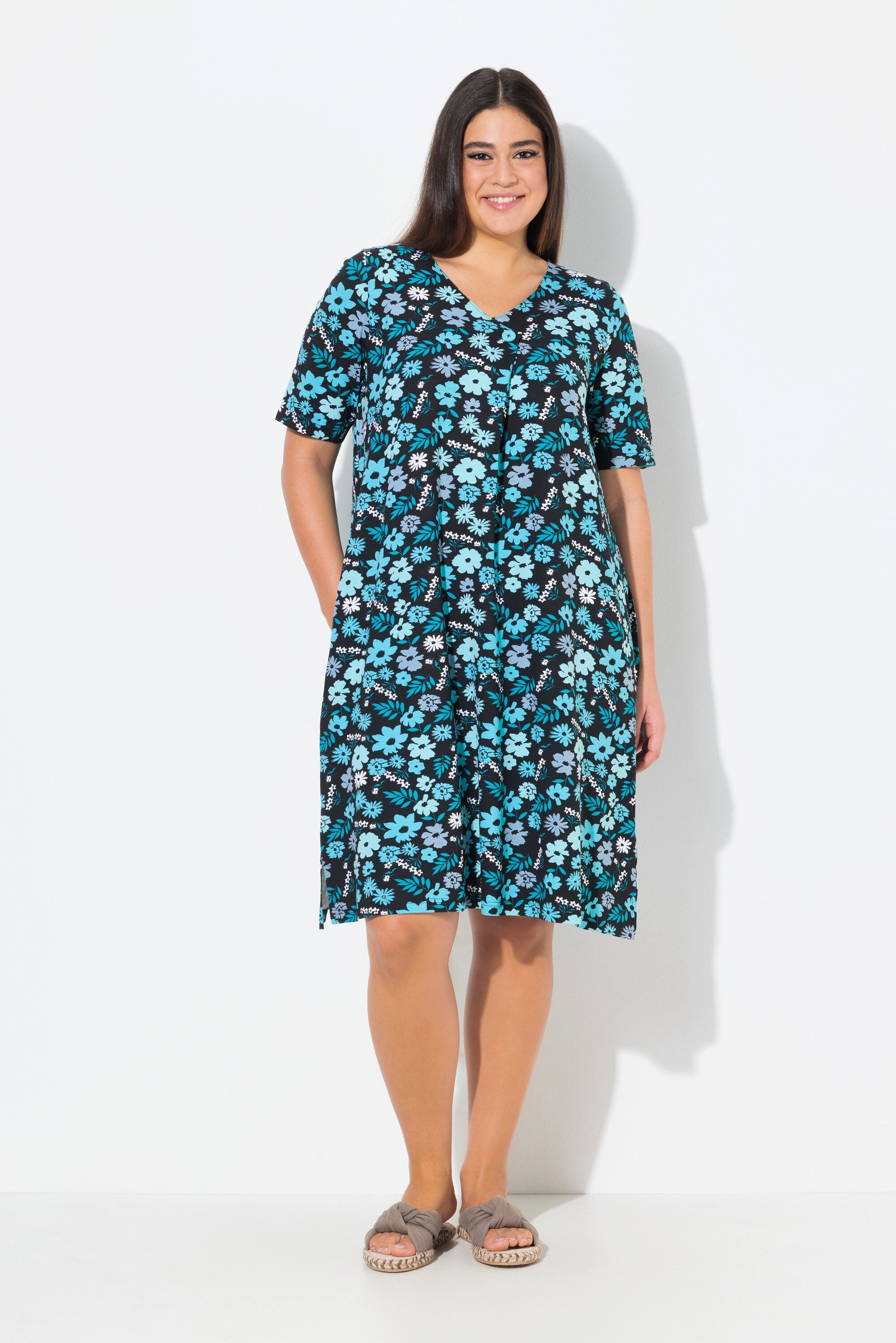 Ulla Popken Jerseykleid Jerseykleid Blüten A-Linie günstig online kaufen