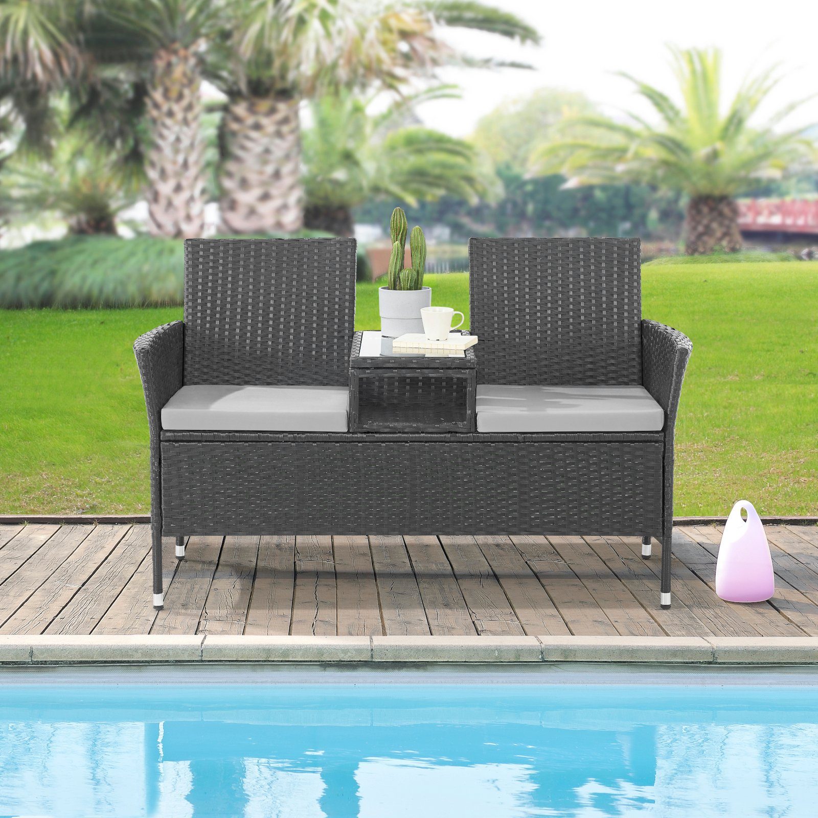 SVITA Gartenbank CHICAGO, 2-Sitzer, Rattanbank, Polyrattan, Schwarz günstig online kaufen