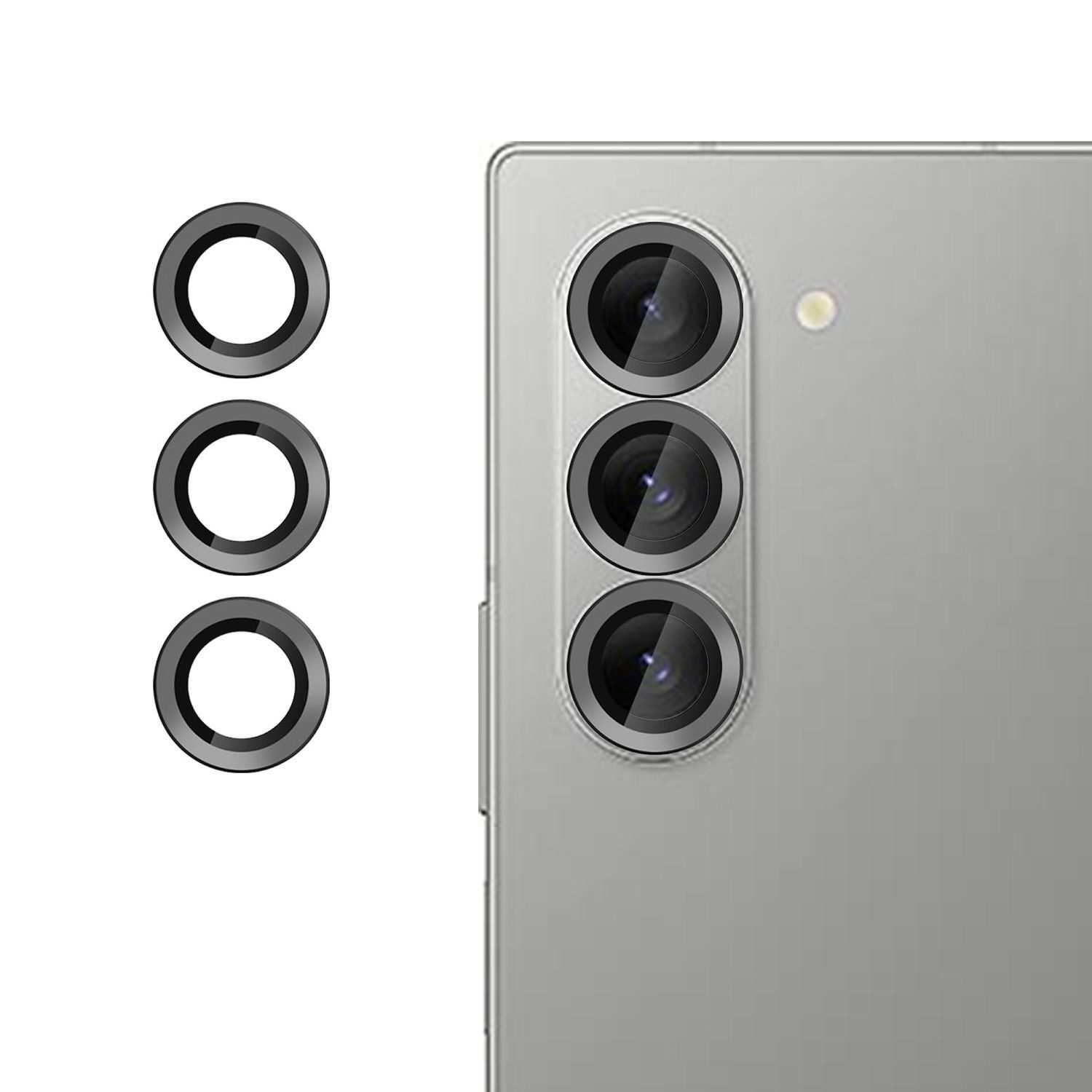 Wigento Handyhülle Für Samsung Galaxy Z Fold7 5G Kamera 9H Hart Glas Schutz Ring Schwarz, Glasringe mit 9H Härte für präzisen Kameraschutz