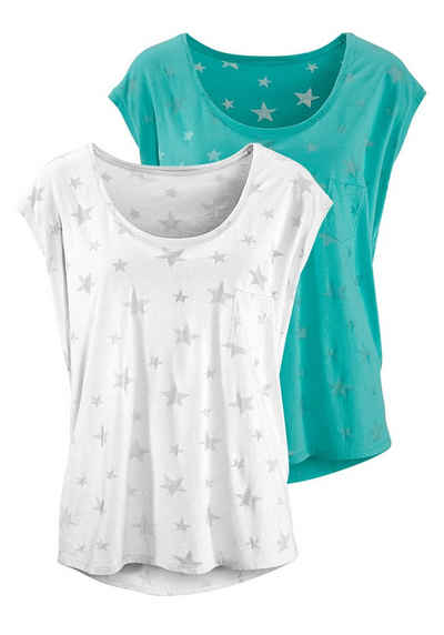 Beachtime T-Shirt (2er-Pack) Ausbrenner-Qualität mit leicht transparenten Sternen