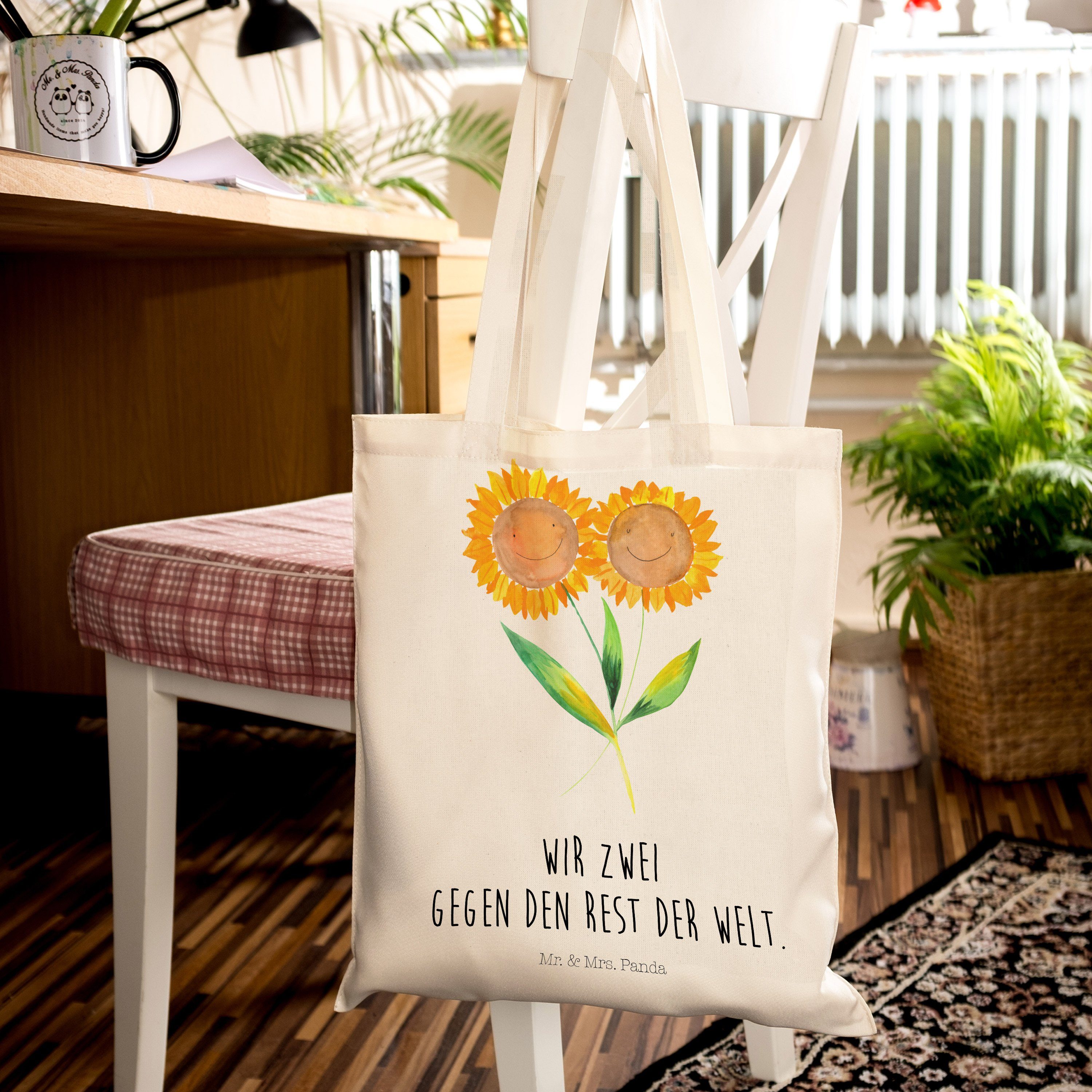 Mr. & Mrs. Panda Einkaufstasche, - Garten, Tragetasche Transparent - Sonnenb Geschenk, Sonnenblume (1-tlg)