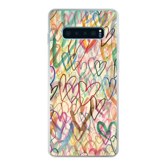 MuchoWow Handyhülle Eine Illustration mit Herzen im Hintergrund Phone Case Handyhülle Samsung Galaxy S10 Lite Silikon Schutzhülle