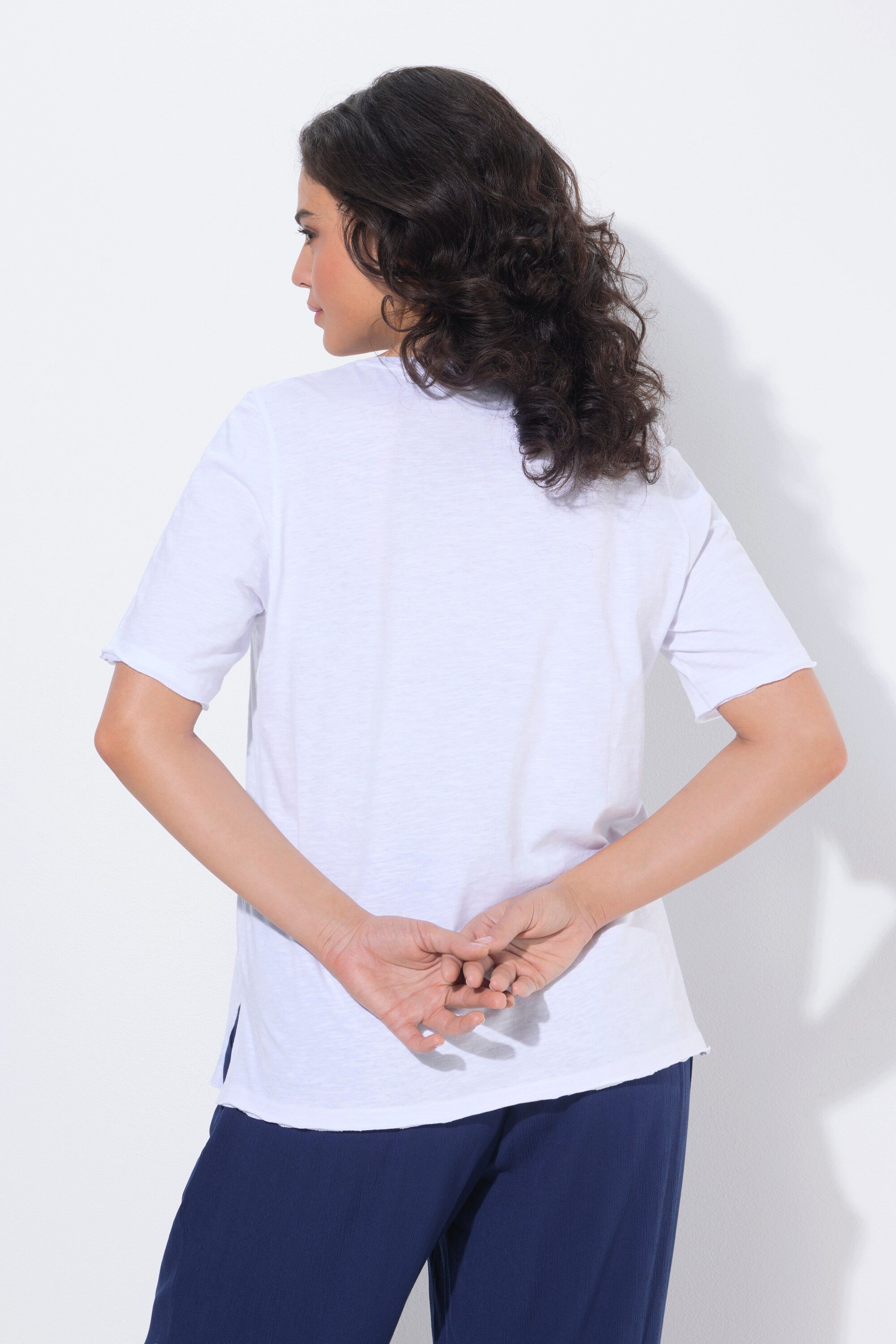 Ulla Popken T-Shirt T-Shirt Struktur Classic V-Ausschnitt Halbarm