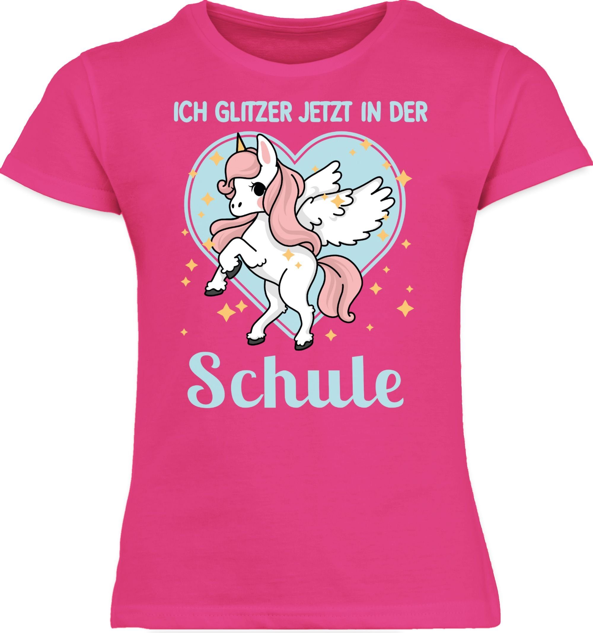 Shirtracer T-Shirt Einhorn mit Herz - Ich Glitzer jetzt in der Schule Einschulung Mädchen