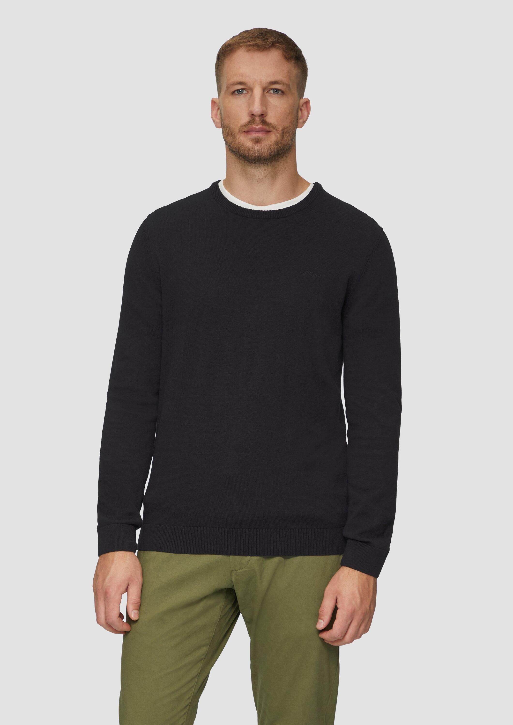 s.Oliver Longpullover Strickpullover Baumwollpullover mit Logo-Stickerei günstig online kaufen