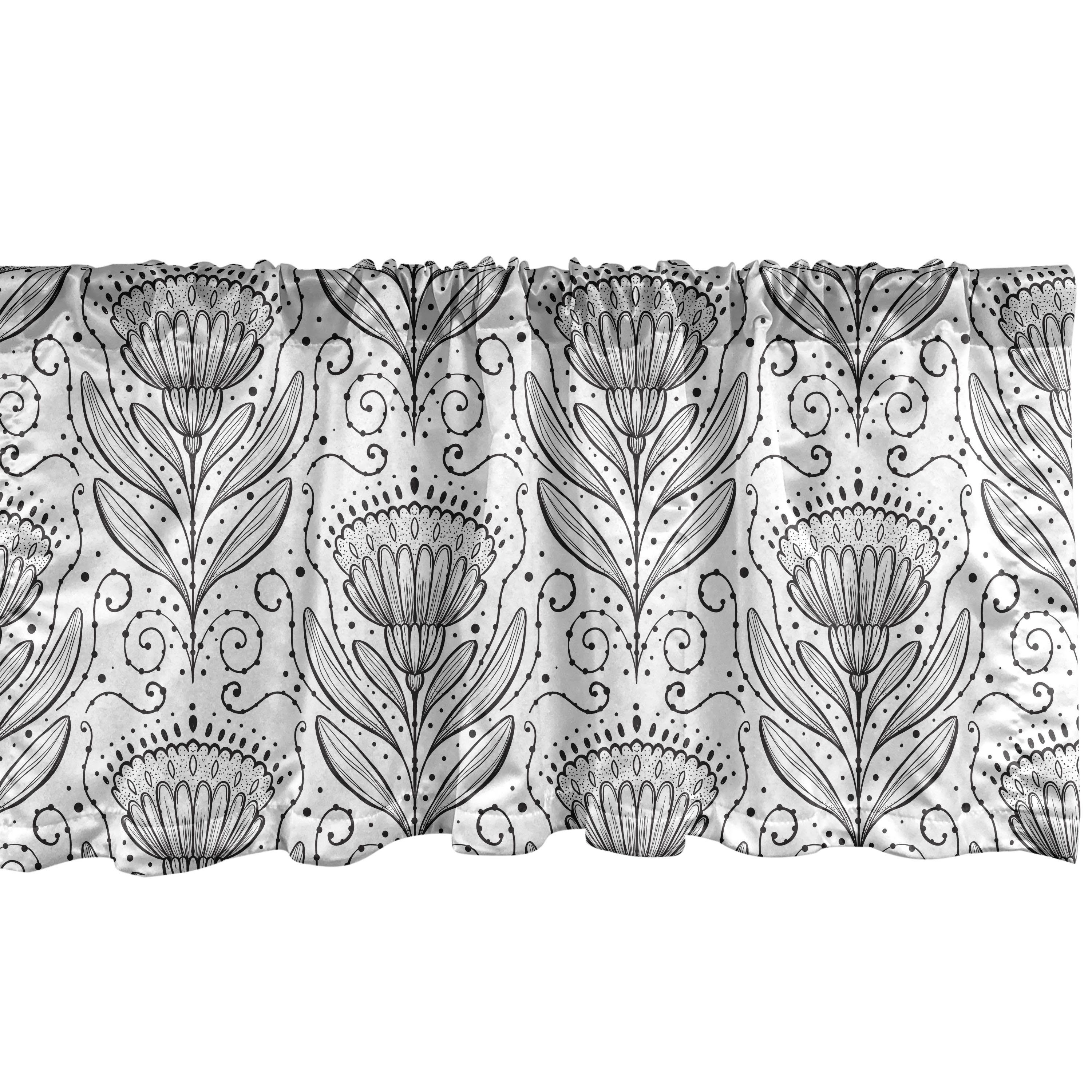 Scheibengardine Vorhang Volant für Küche Schlafzimmer Dekor mit Stangentasche, Abakuhaus, Microfaser, Abstrakt Achromatic Blumen-Muster