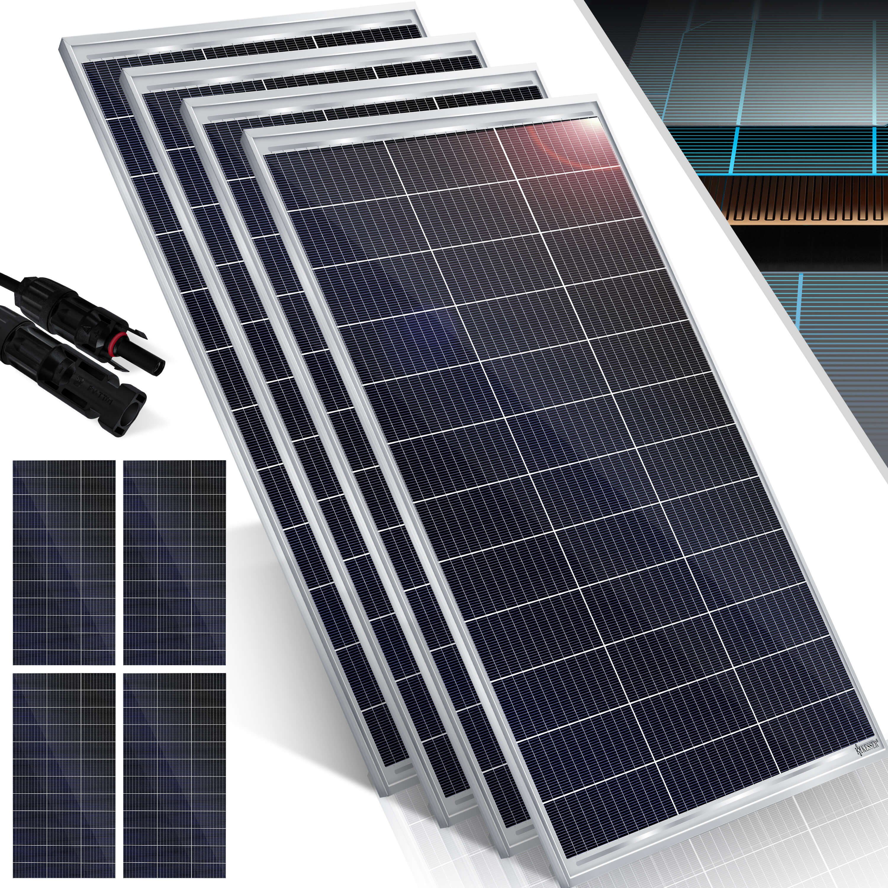 KESSER Solarmodul, (4-St), Solarpanel Monokristallin 18V Photovoltaik Solaranlage PV Anlage