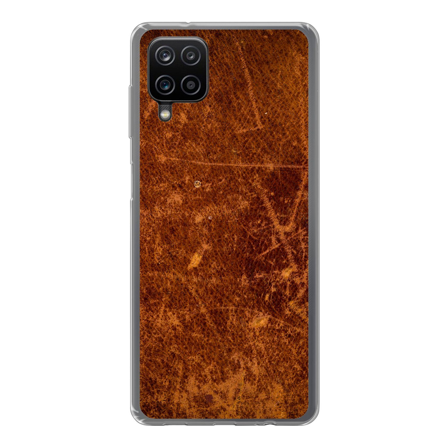 MuchoWow Handyhülle für Samsung Galaxy A12 Leder - Lederoptik - Braun - Orange, Smartphone-Bumper, Print, Handy Schutzhülle Dünn