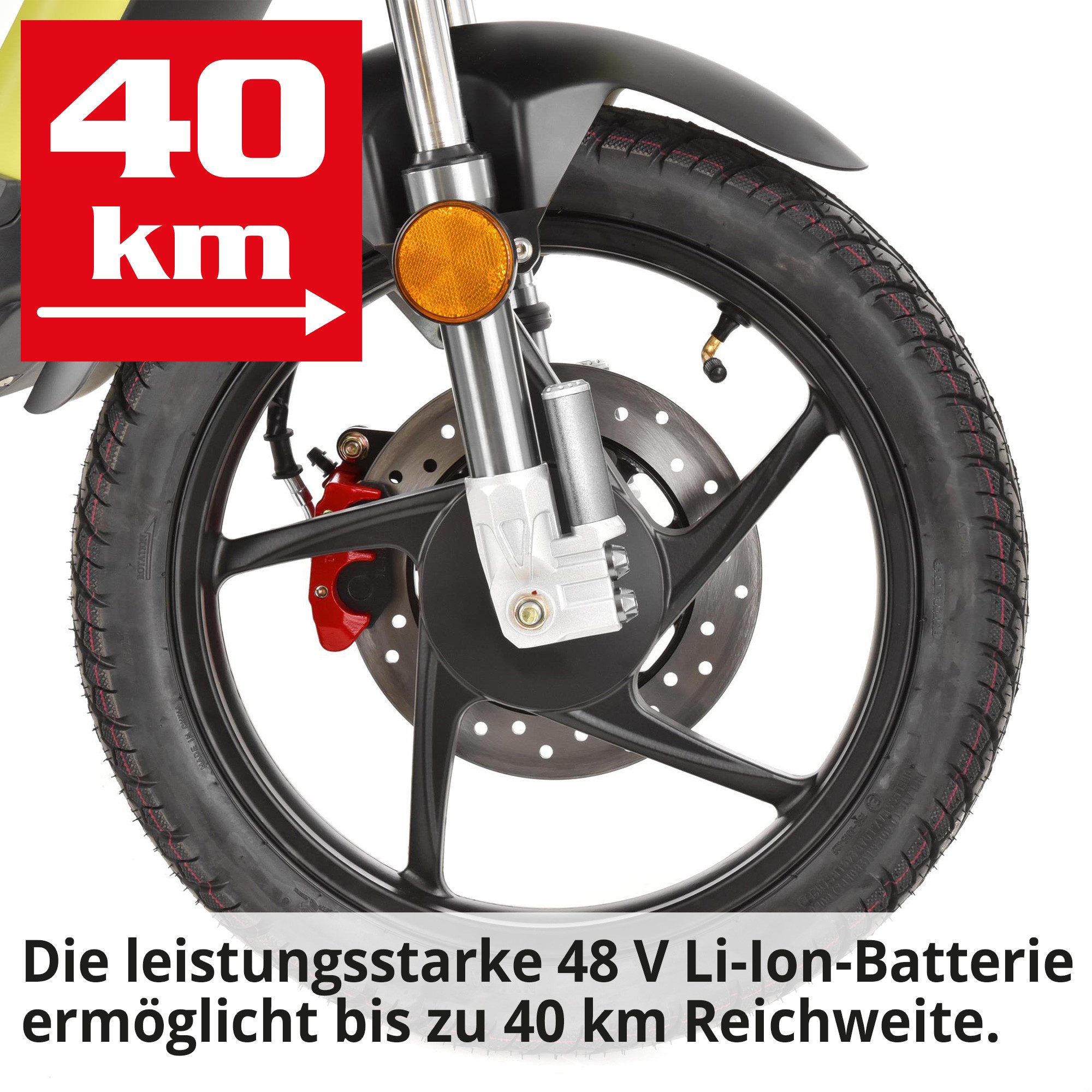 Hecht E-Mofaroller BETIS Grün 48V Akku herausnehmbar bis 40 km Reichweite, 900 W, 45 km/h, Pedalantrieb, LED-Beleuchtung, Scheibenbremsen, Funkfernbedienung