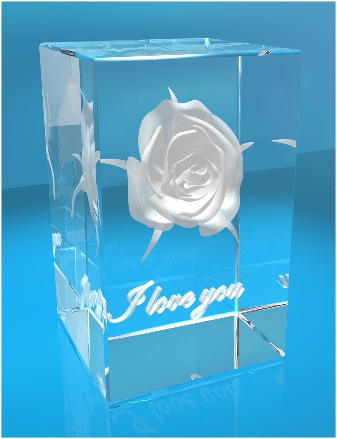 Germany, Rose I Hochwertige Text: in I You, love Geschenkbox, Dekofigur Made Glasquader 3D VIP-LASER I Familienbetrieb