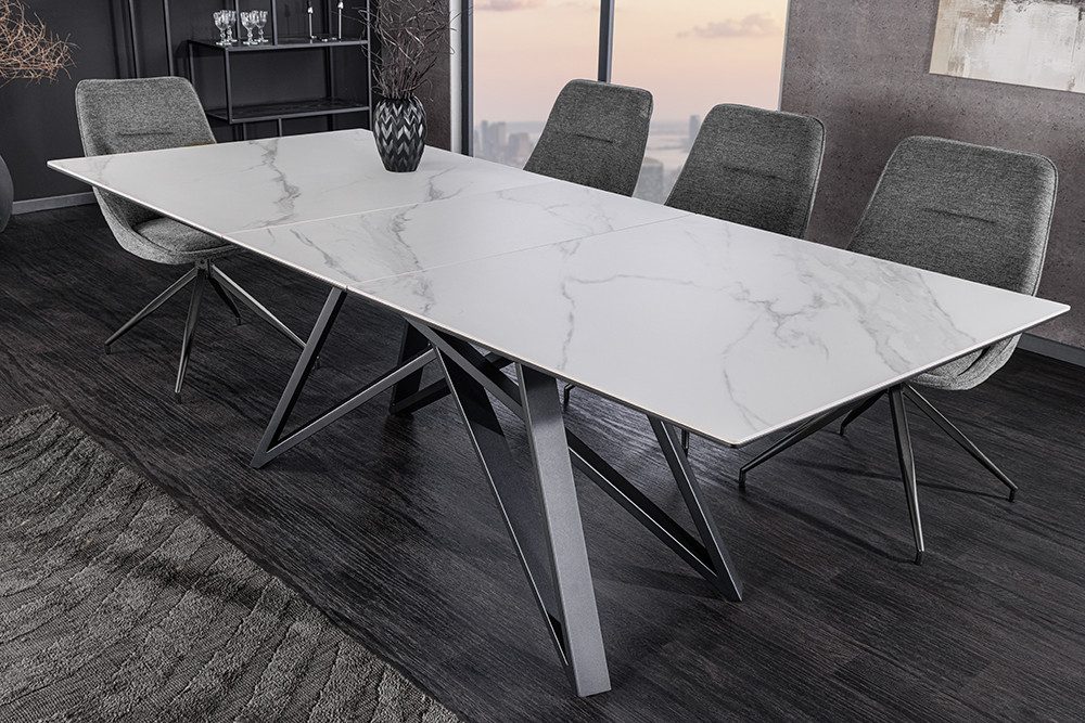 riess-ambiente Esstisch ATLAS 160-200cm weiß/schwarz – Keramik, Marmor-Design, Metallgestell (Einzelartikel, 1-St), ausziehbar für flexible Nutzung – ideal für bis zu 8 Personen