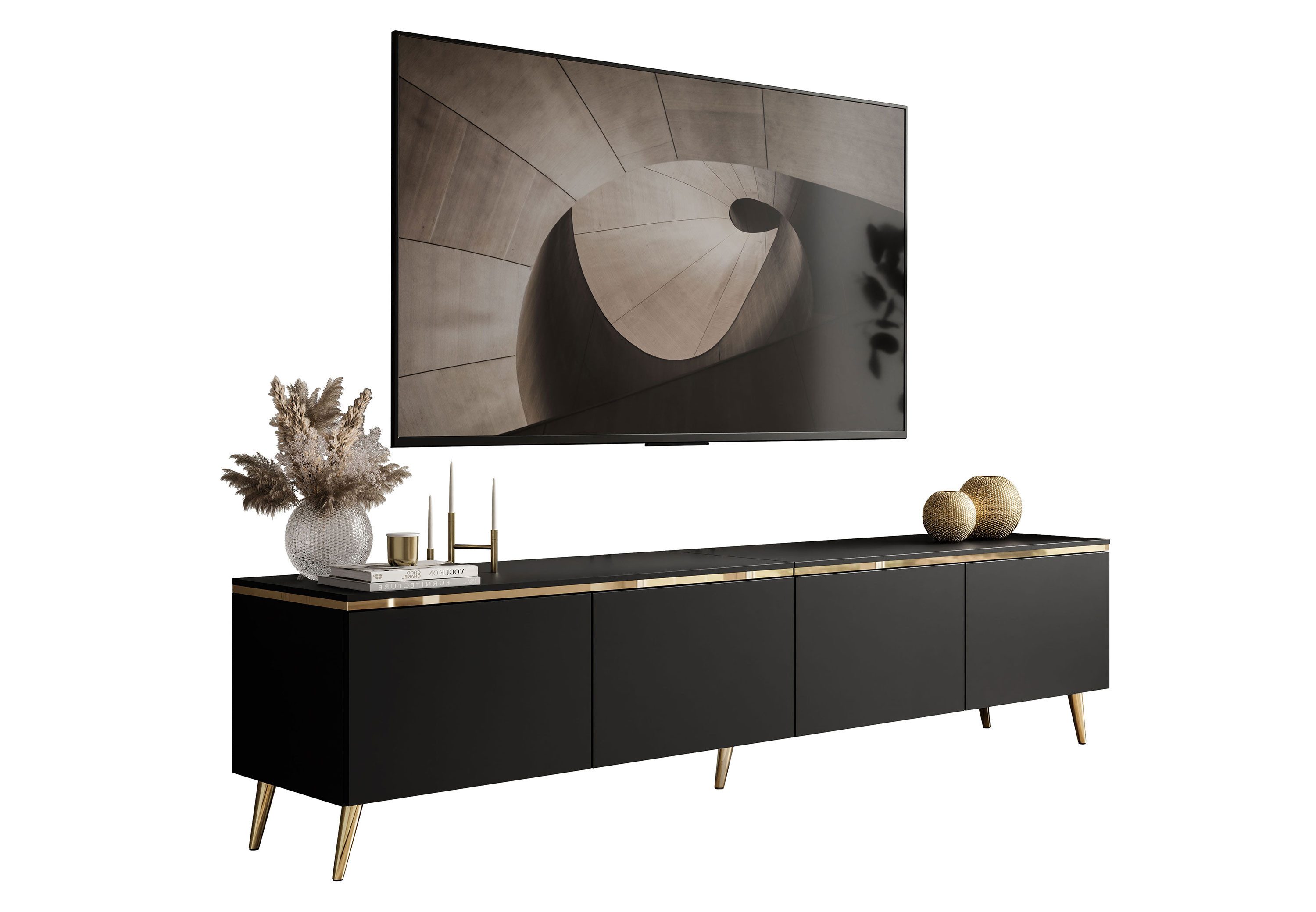 Lookway TV-Schrank CELINE Schwarz Matt auf goldenen Füßen mit LED-Beleuchtu günstig online kaufen