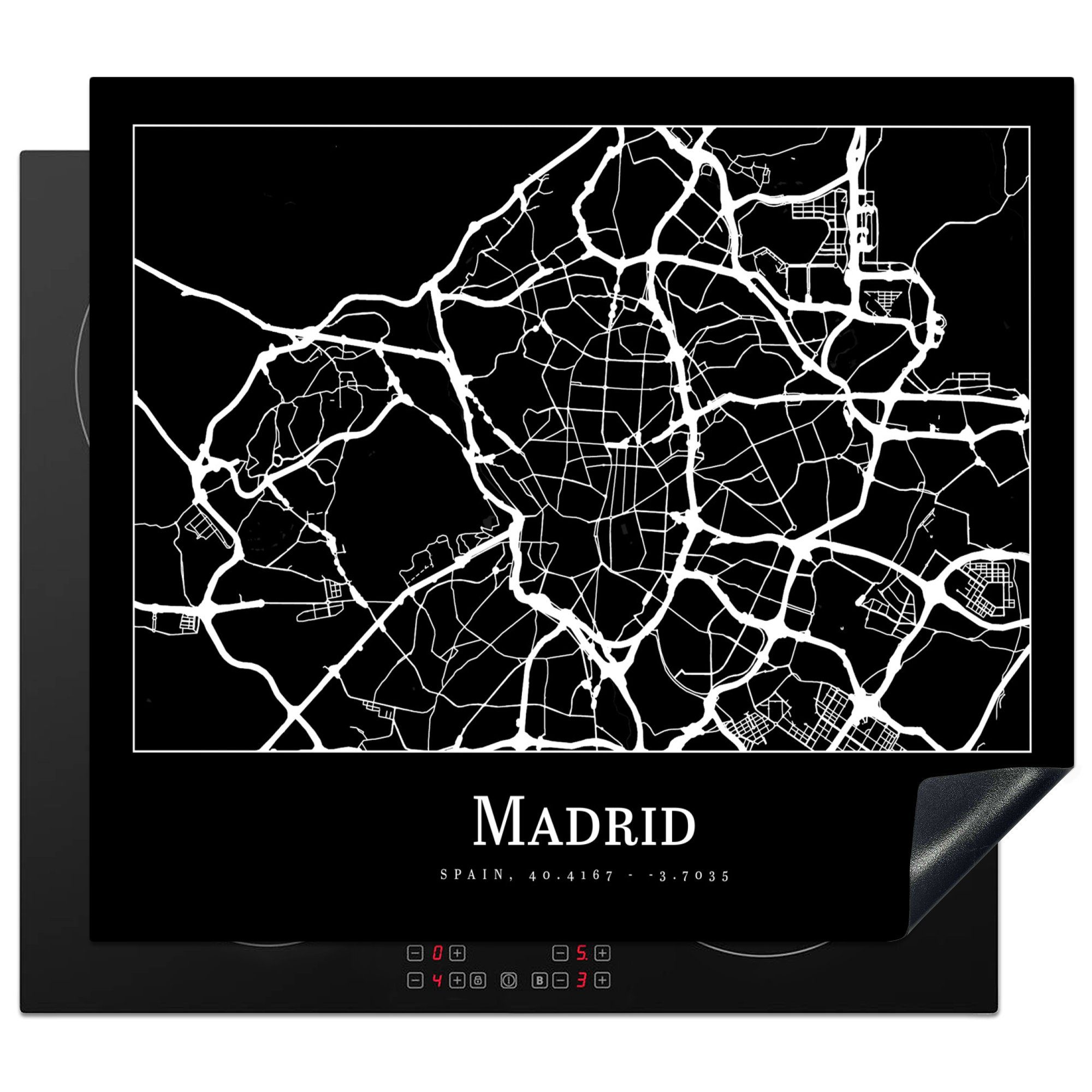 Stadtplan, (1 Herdblende-/Abdeckplatte tlg), Karte MuchoWow - cm, Induktionsschutz, Vinyl, 57x51 Ceranfeldabdeckung - Induktionskochfeld, Madrid