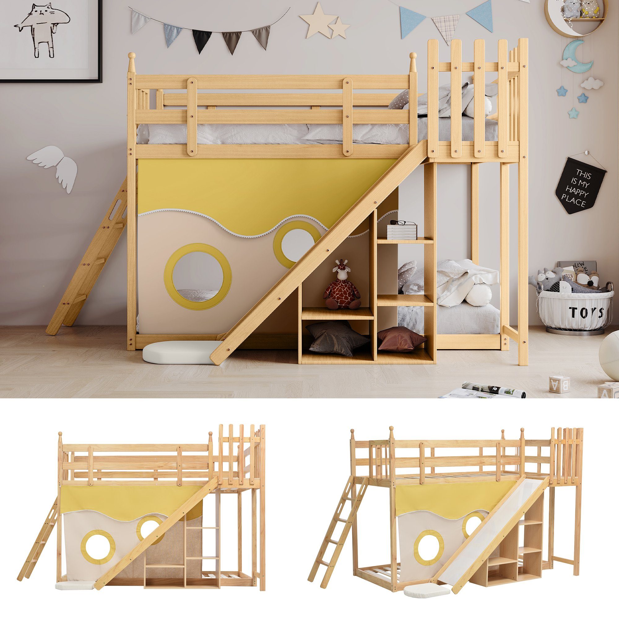 Ulife Fallschutz Gitter Holzbett und mit Zäune, und Bett Etagenbett Treppe Kinderbett mit