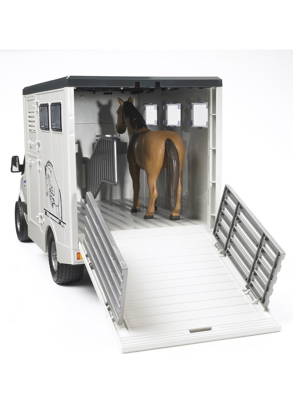 Image of BRUDER MB Sprinter Tiertransporter mit 1 Pferd Spielzeugfahrzeug, Mehrfarbig
