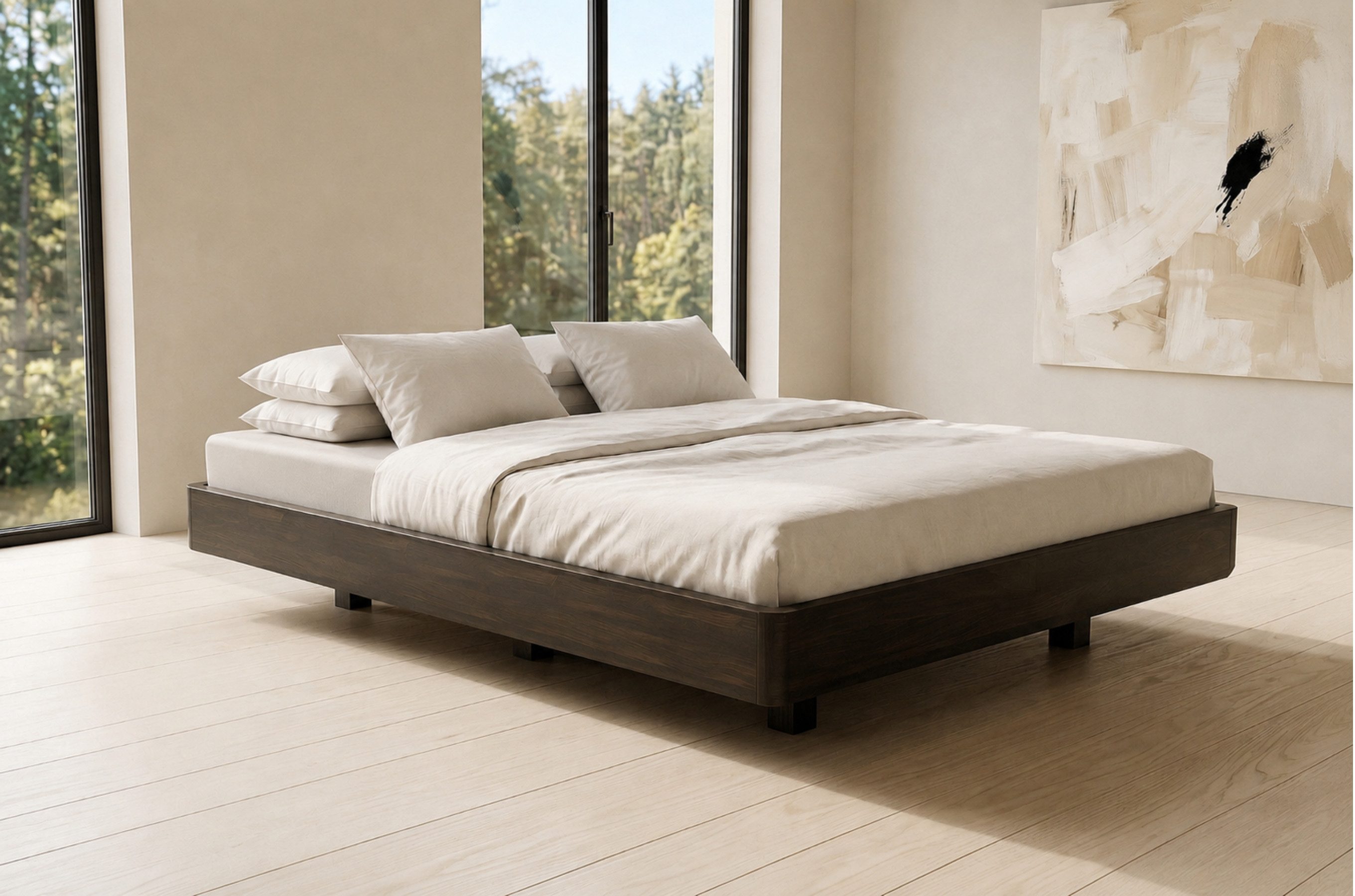 Visby Holzbett Lena (1-tlg., Buchenbett Futonbett mit Schwebeeffekt), 140/200, Buche - lackiert, Palisanderfarben