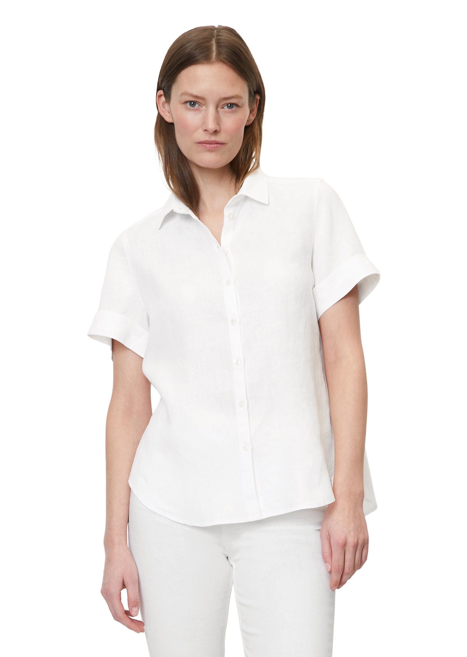 Marc O'Polo Klassische Bluse Damen Leinenbluse Kurzarm (1tlg)