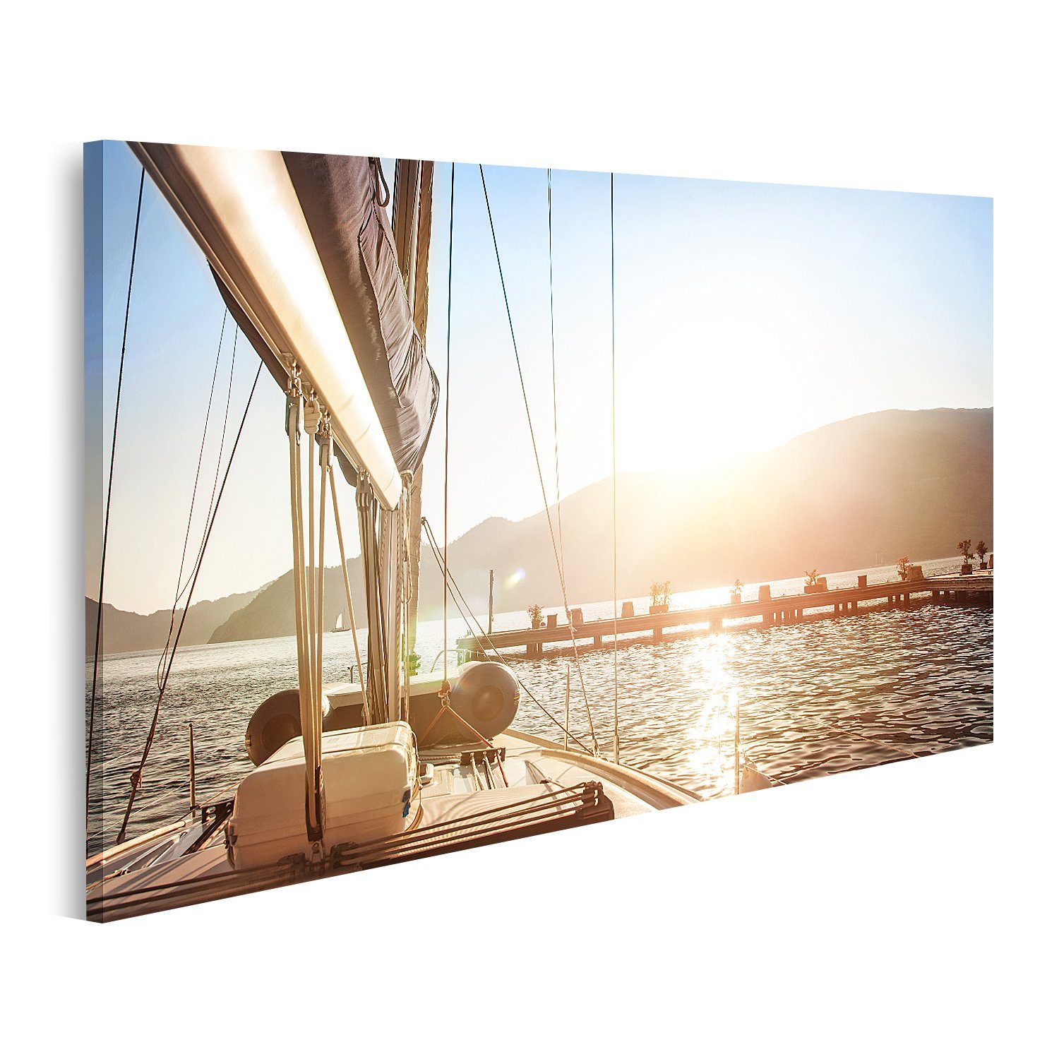 Leinwandbild Bild auf Leinwand Segelboot Sonnenuntergang Wandbild Leinwandbild Wand