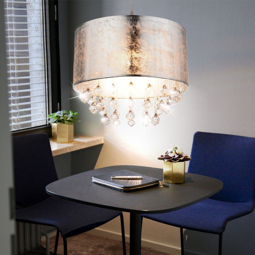 Lampe LED Wohn LED etc-shop Decken Zimmer Leuchtmittel inklusive, Warmweiß, Pendel Hänge Pendelleuchte, Kristall Textil