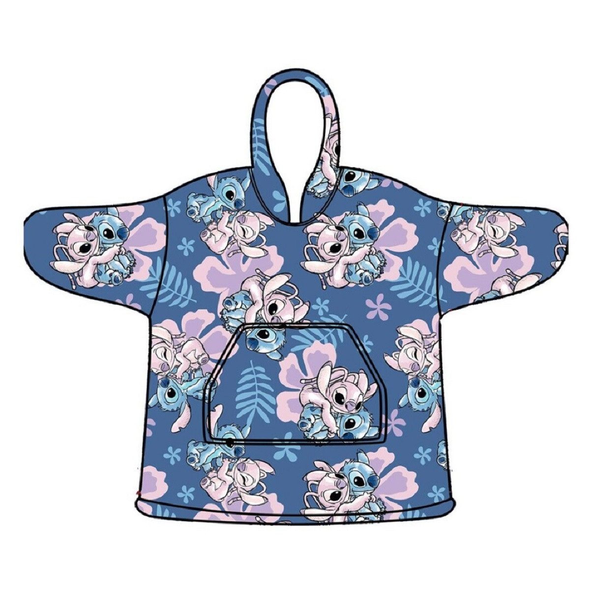 Lilo & Stitch Poncho - Bequemer Überwurf mit Kapuze in Einheitsgröße (1-St) geeignet für Kinder von 3-6 Jahren
