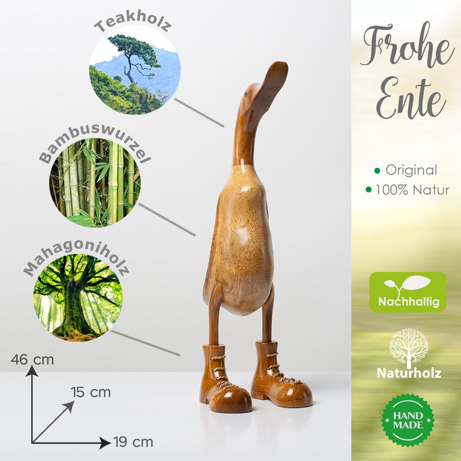 Rikmani Dekofigur Holzfigur Ente, Handgefertigte Dekoration günstig online kaufen