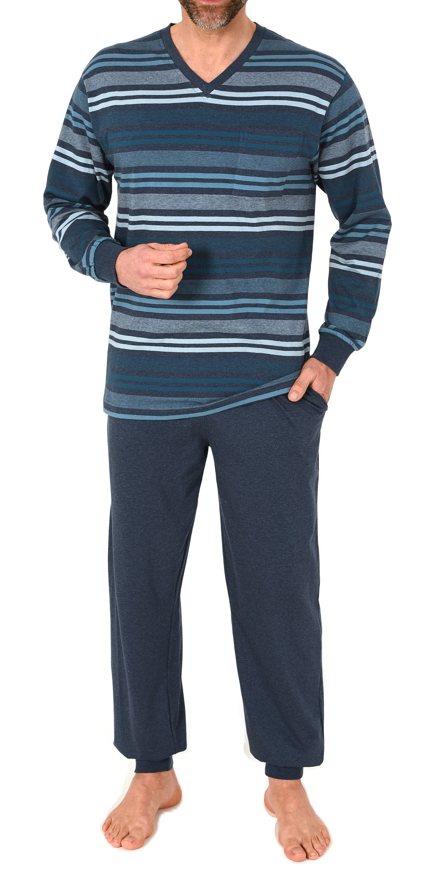Normann Pyjama Herren Schlafanzug mit Bündchen in Streifenoptik - auch in Ü günstig online kaufen