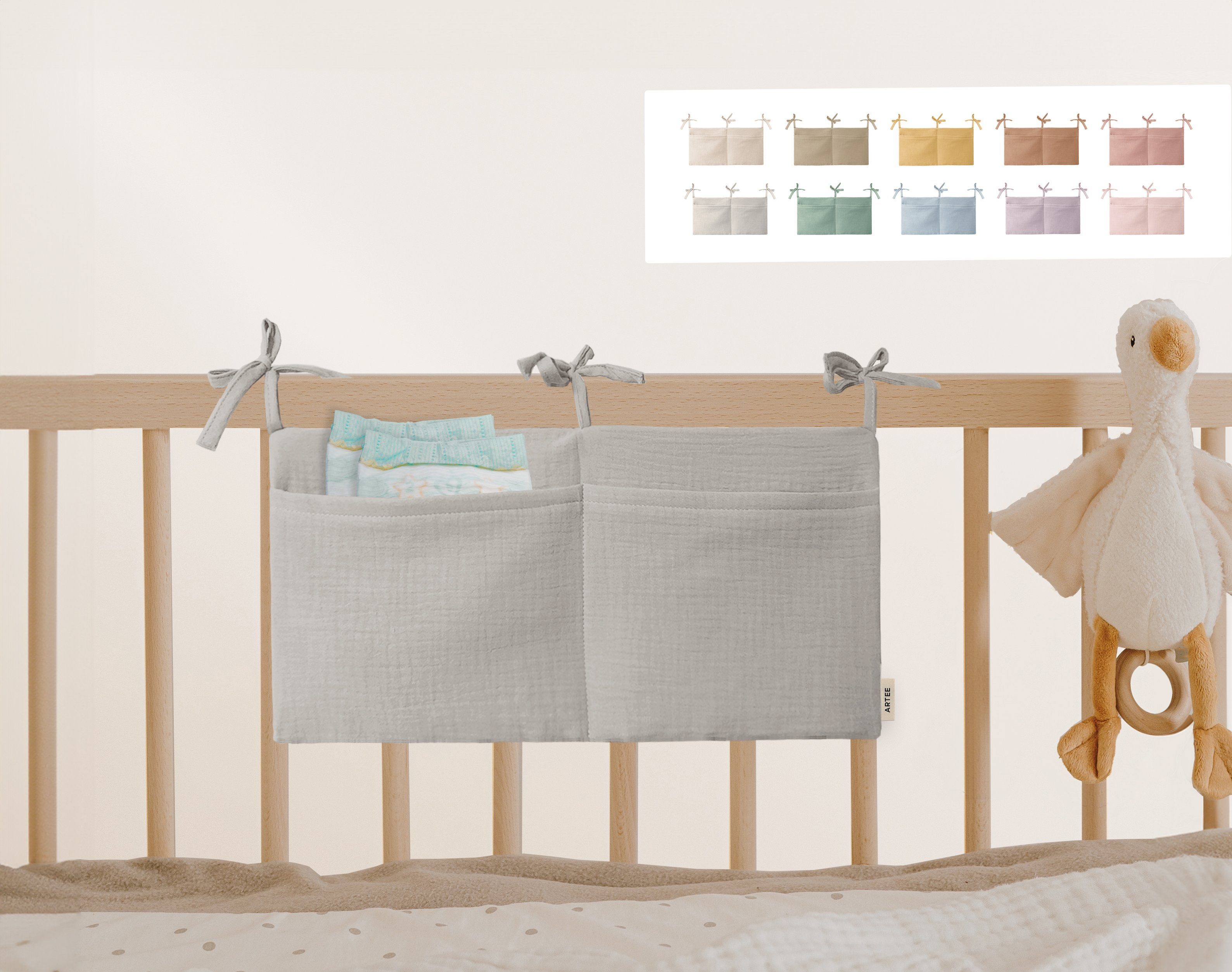 Artee Bettnestchen Babybett Organizer Taschen Aufbewahrung aus Musselin