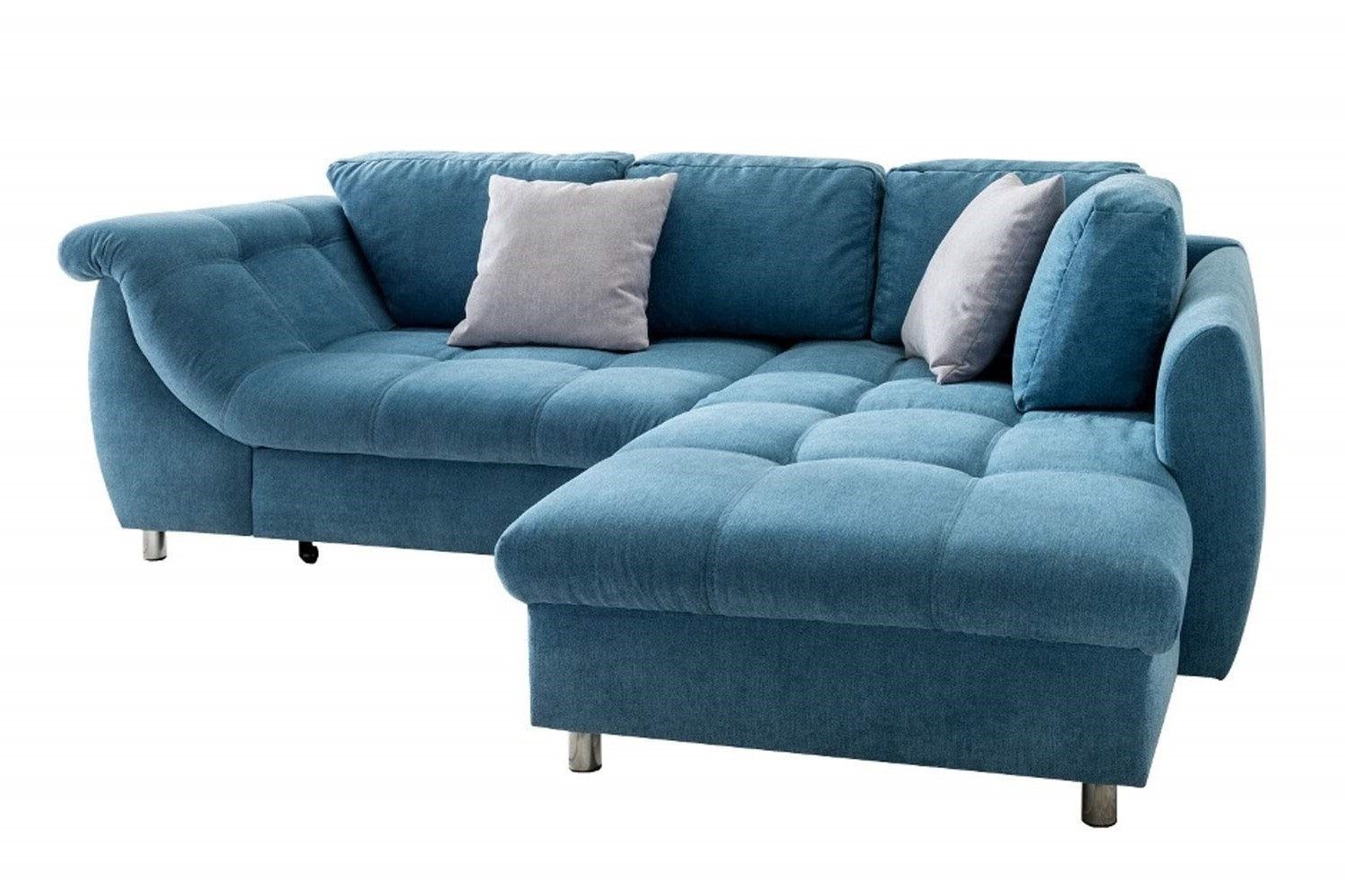 luma-home Ecksofa 17101, mit Bettfunktion B250/T190/H84 cm, Liegefläche 179x190 cm, mit Bettkasten, Ottomane rechts, Wellenunterfederung, Mikrofaser, Blau