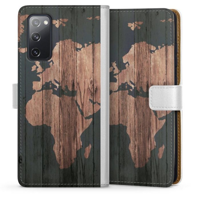 DeinDesign Handyhülle Landkarte Holzoptik Weltkarte Wooden World Map Samsung Galaxy S20 FE 5G Hülle Handy Flip Case Wallet Cover