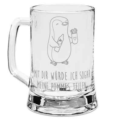Mr. & Mrs. Panda Bierkrug Pinguin Pommes - Transparent - Geschenk, Bier Krug, Vatertag, Geschen, Premium Glas