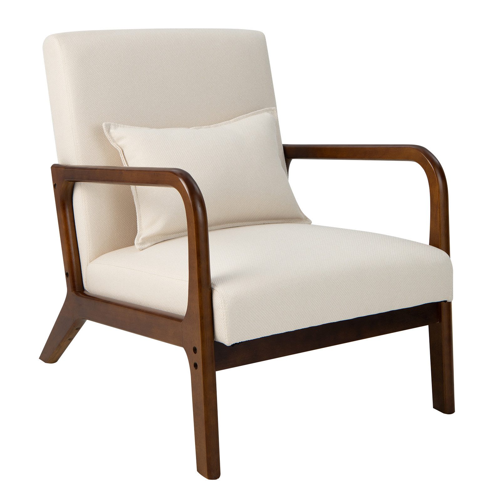 COSTWAY Relaxsessel, gepolstert, mit Armlehnen & Kissen, Holz, 65x79x77cm günstig online kaufen