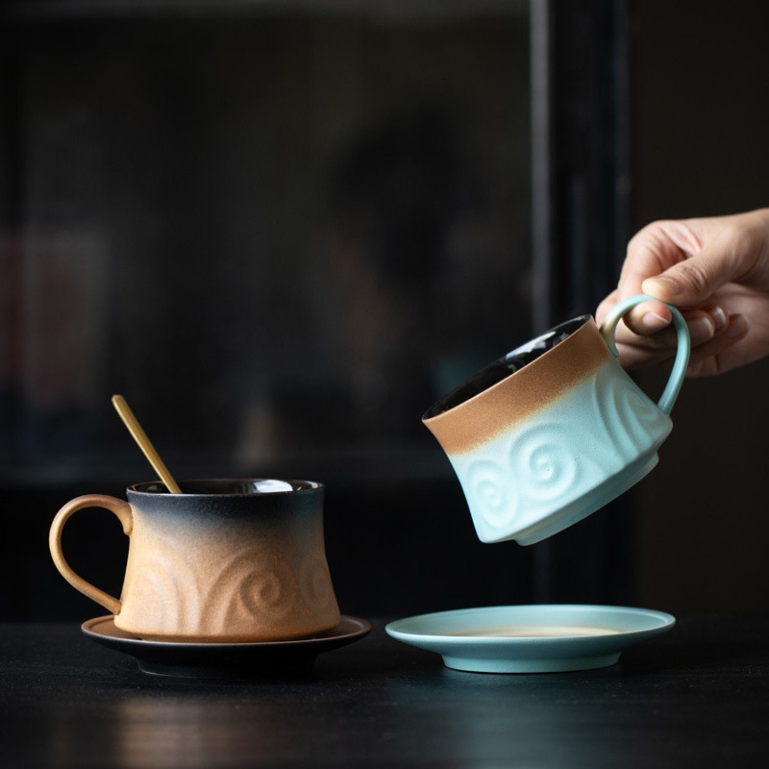 Gelb Kaffeetasse Vintage Porzellan, Steingut, HOMEIDEAS Tasse, Tasse aus Keramik,