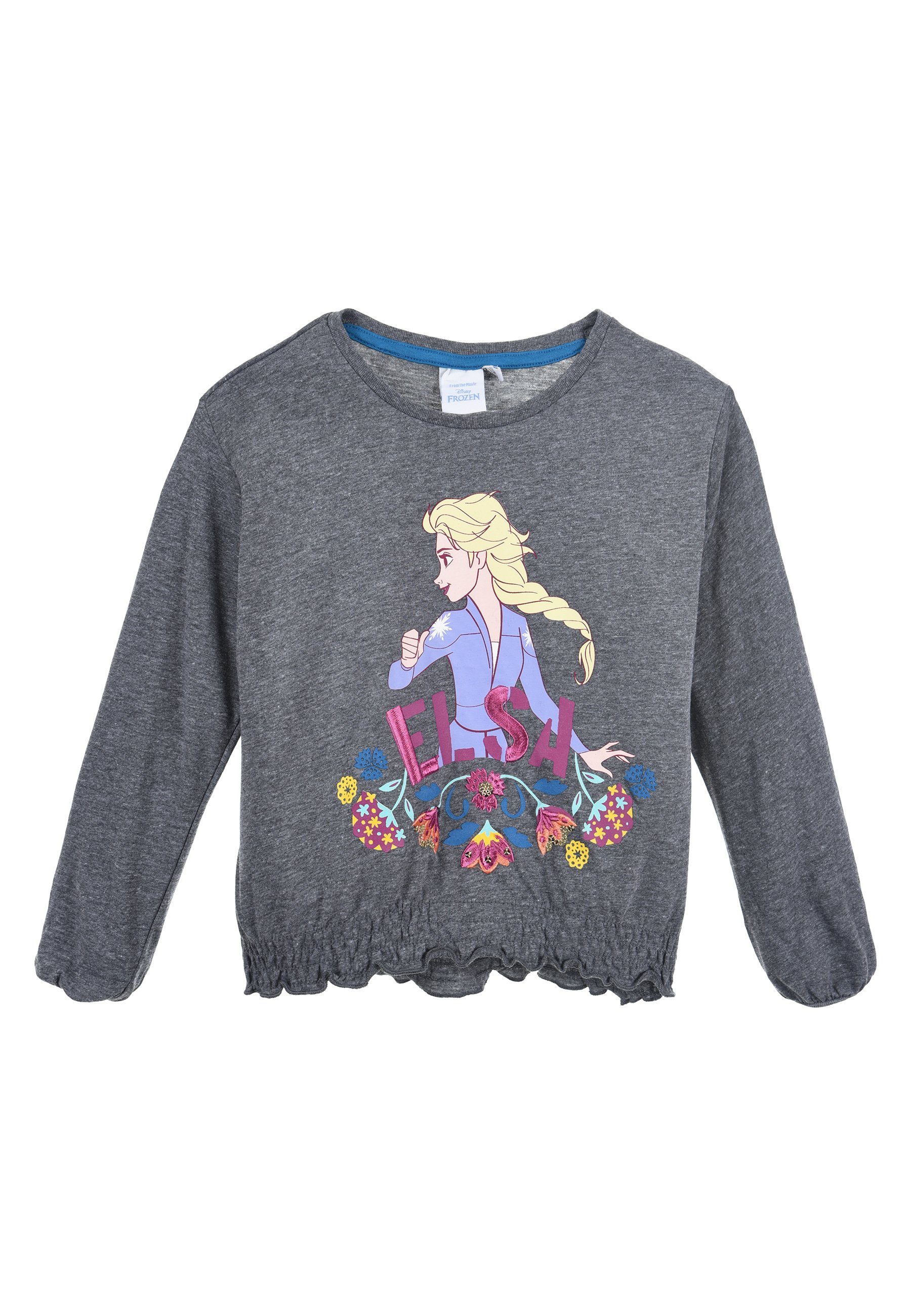 Disney Frozen Langarmshirt Eiskönigin Anna & Elsa Kinder Mädchen Lonsleeve Langarm T-Shirt Grau