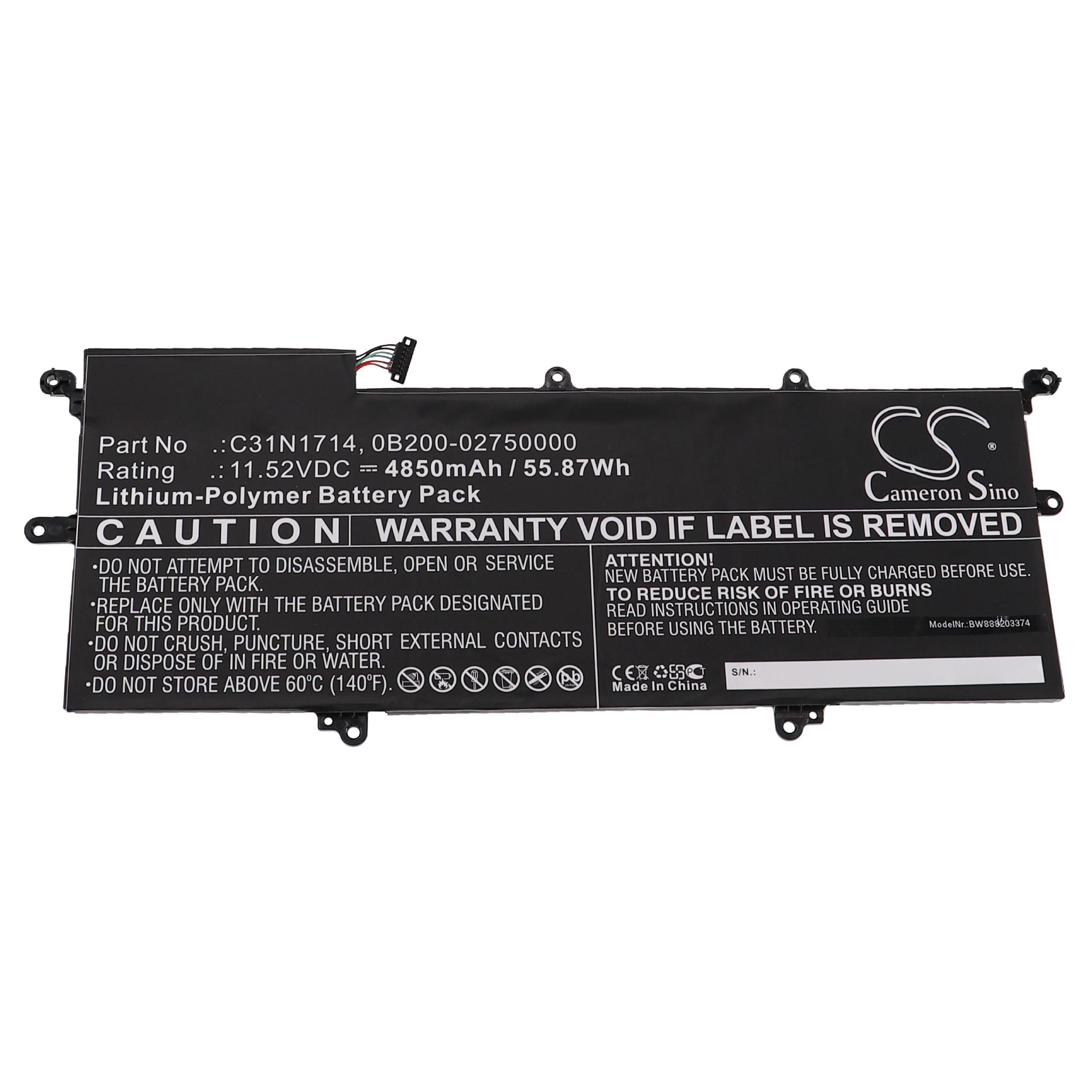 vhbw Ersatz für Asus 0B200-02750000, C31N1714 für Laptop-Akku Li-Polymer 4850 mAh (11,52 V)