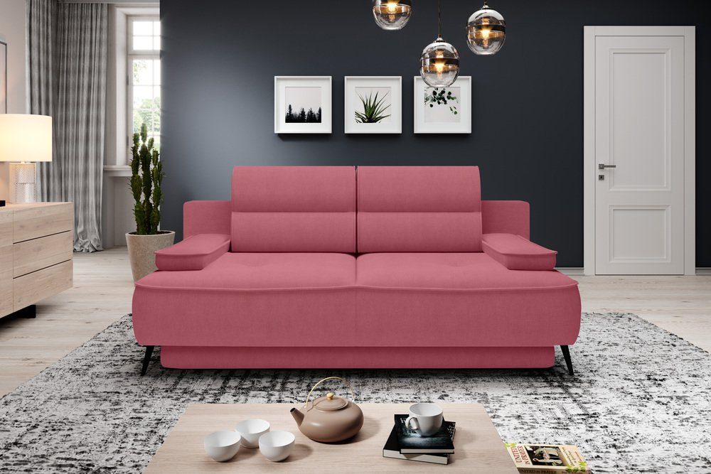 und stellbar, Kissen, Design Raum mit Bettfunktion Velling, 2-Sitzer, im frei 3-Sitzer Sofa, Modern Bettkasten, Stylefy inklusive