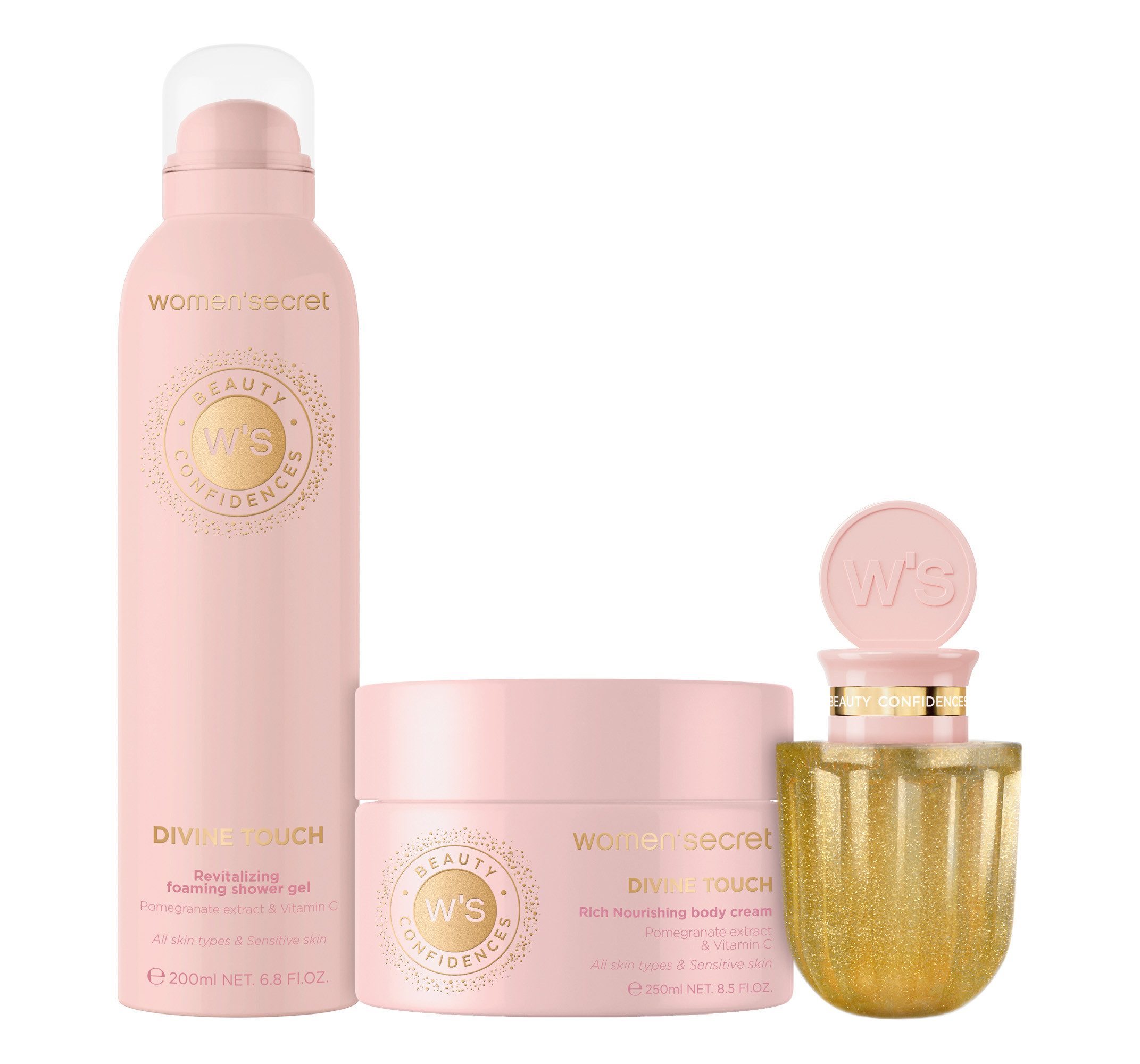women'secret Duft-Set Giftset - L - Divine Touch, 3-tlg., Duft-Set, mit Foaming Gel, Body Cream und Body Oil, 550 ml