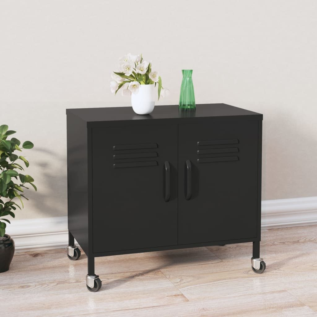 furnicato Container Stahlschrank Schwarz 60 x 35 x 56 cm mit Rollen und verstellbarem (1-St)