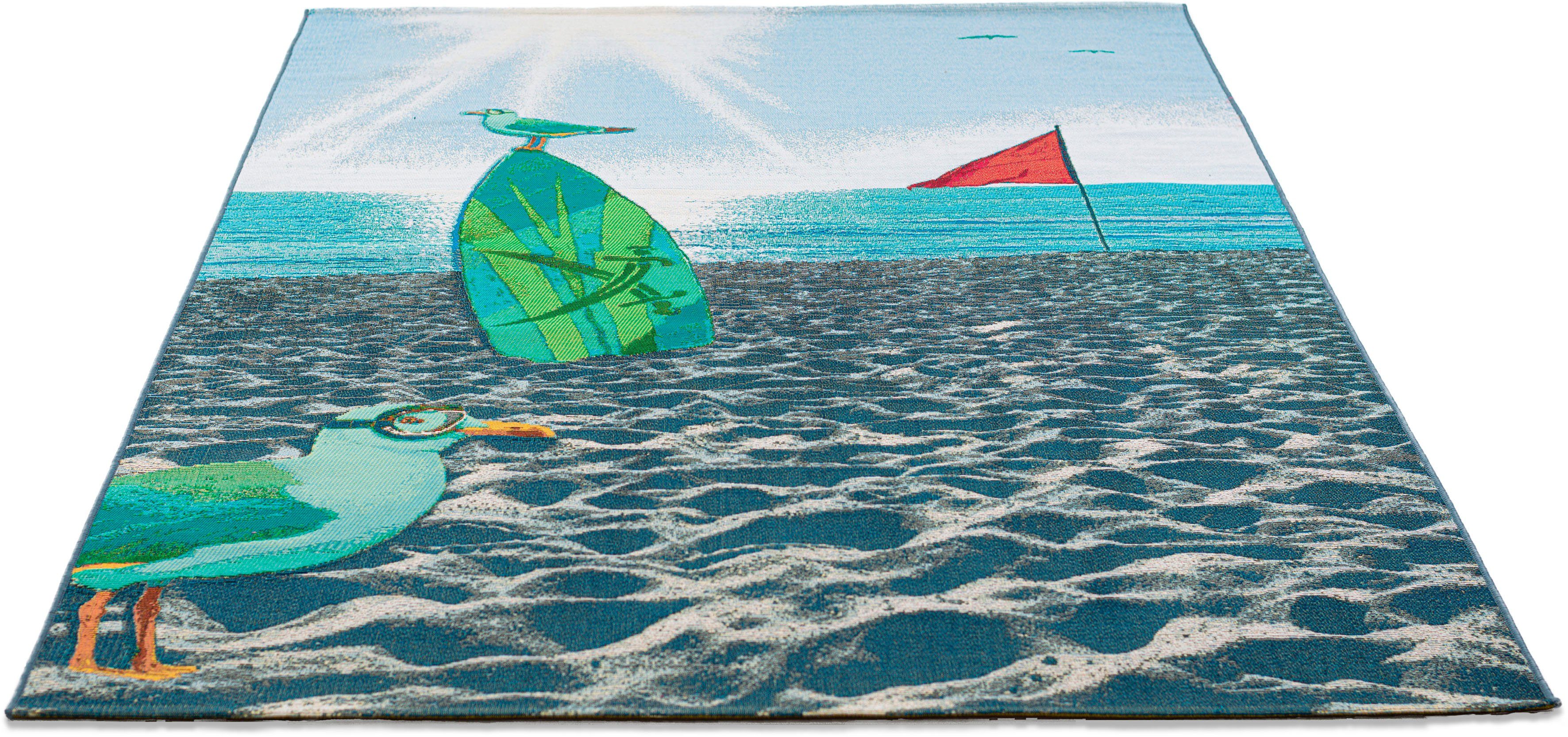 Sansibar Teppich Rantum Beach SA-021, rechteckig, Höhe: 5 mm, Flachgewebe, modernes Design, Strand & Surfboard, Outdoor geeignet