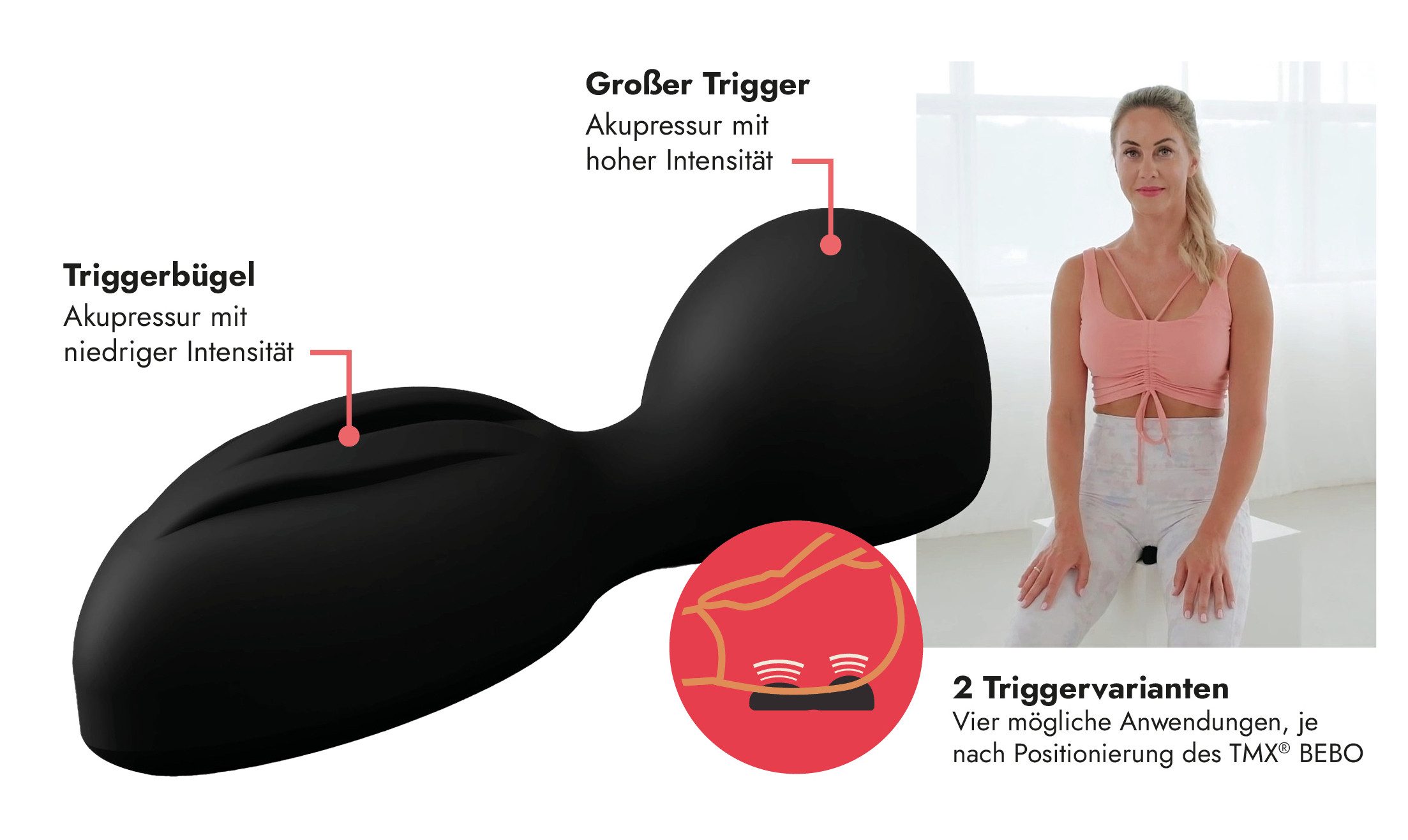 TMX Massagegerät BEBO Beckenbodentrigger gezielte Anwendung für Damen und Herren, 2 Triggervarianten mit 4 Anwendungen für den hinteren & vorderen Damm
