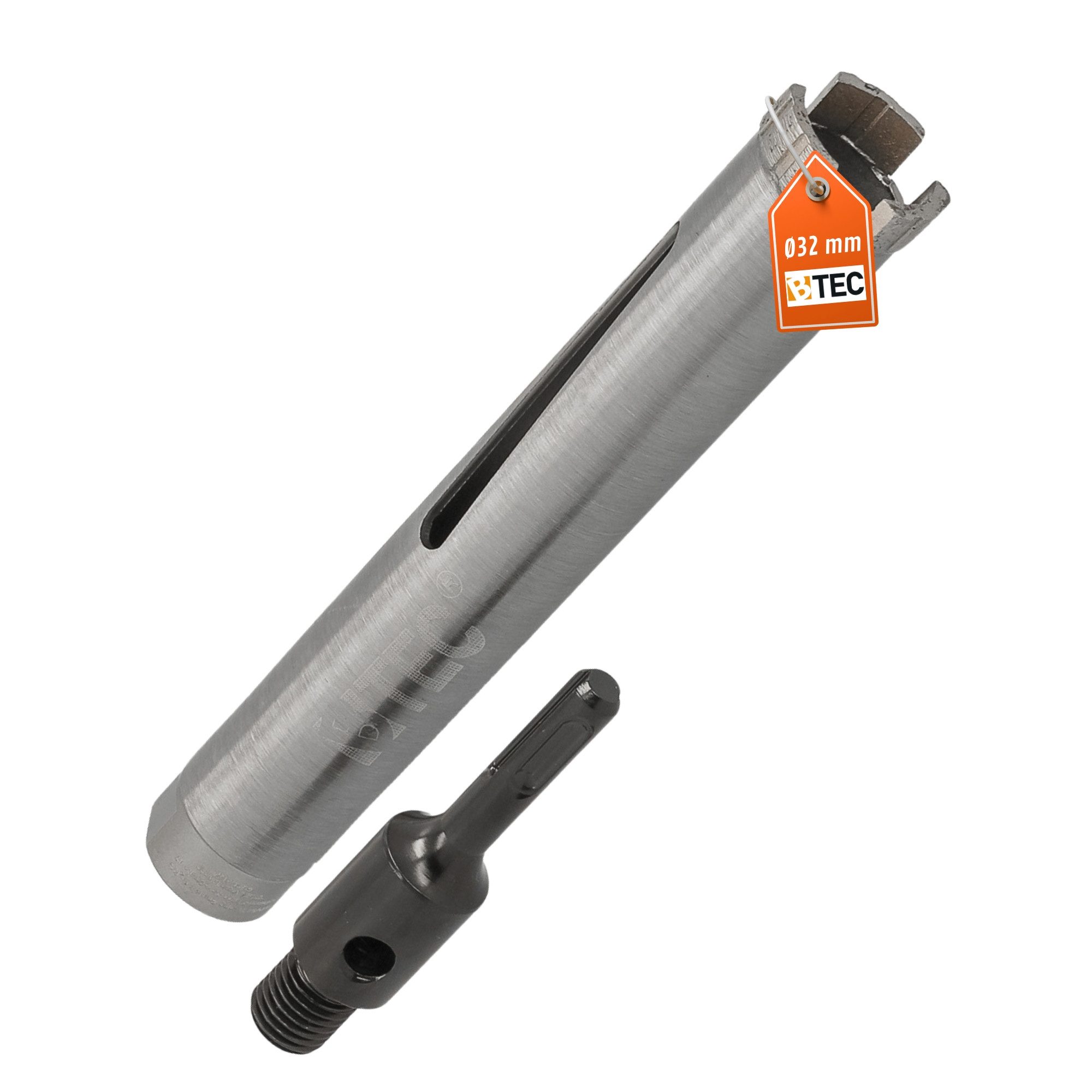 BTEC Diamanttrockenbohrer Diamant Bohrkrone Nutzlänge 180 mm Ø 32 mm SDS plus Adapter kurz, Ø 32 mm