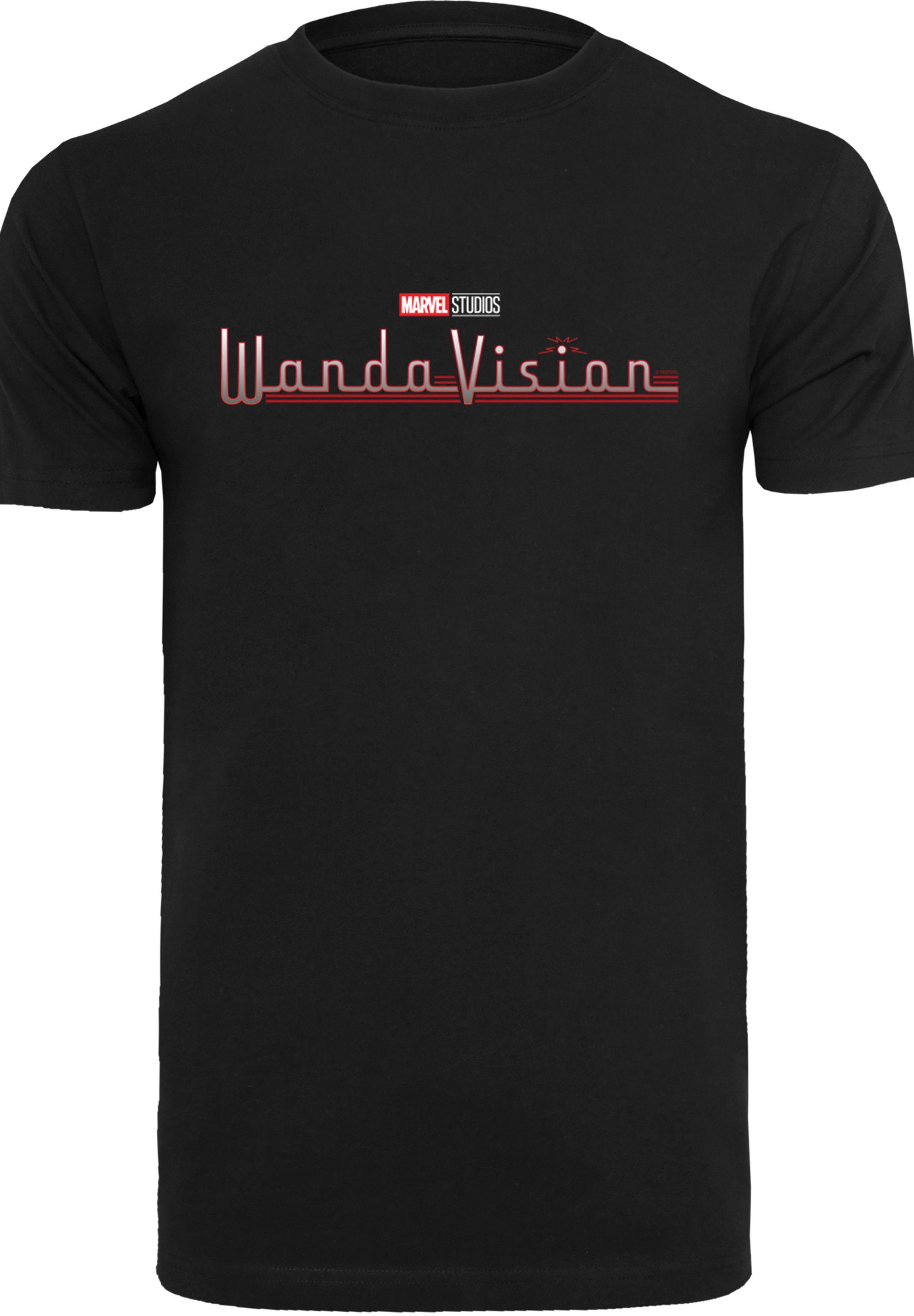 with Logo WandaVision Neck (1-tlg) T-Shirt Round black Marvel Kurzarmshirt Herren F4NT4STIC